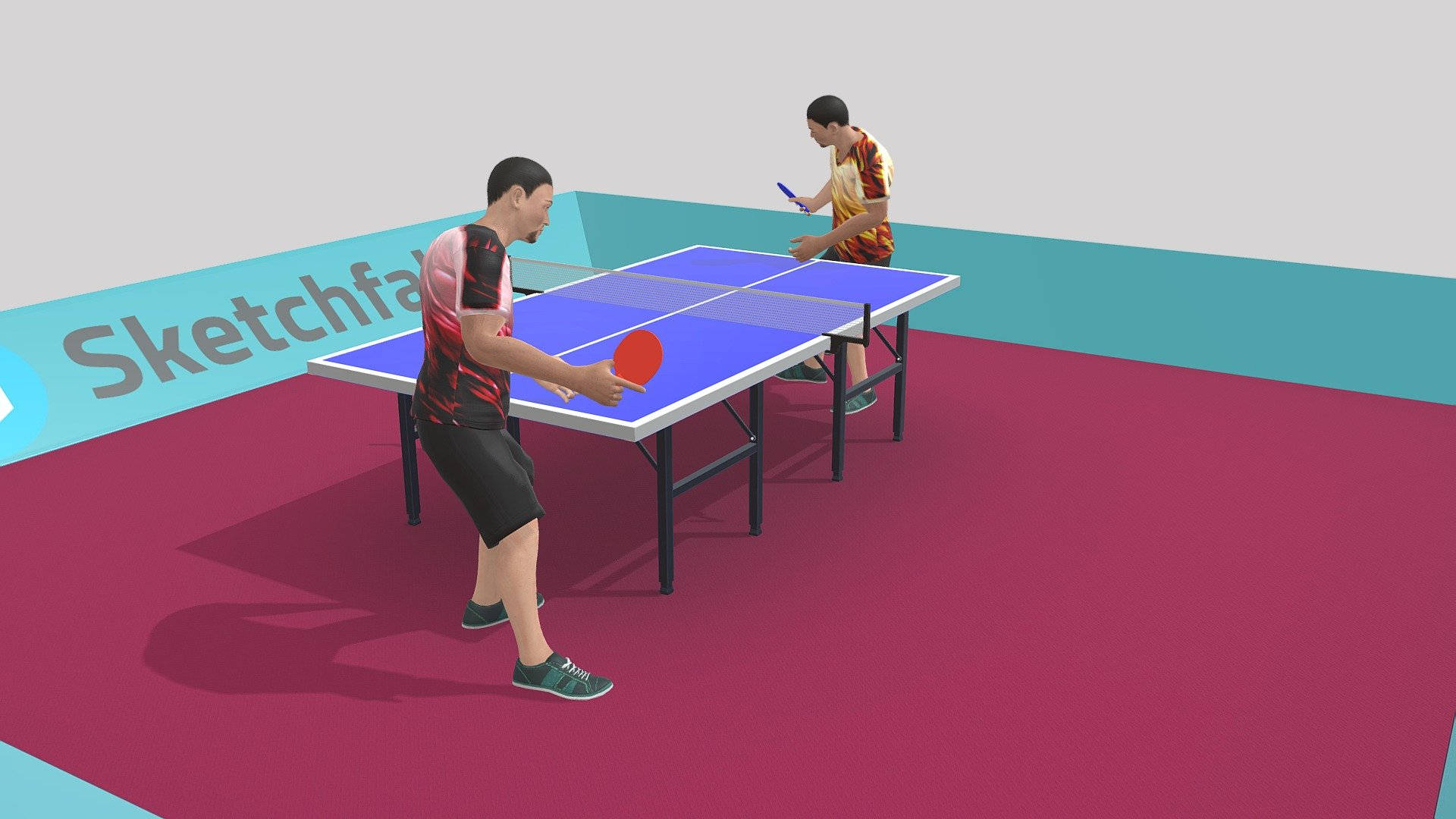 3D table tennis, animated players, blue table, Full HD Desktop Wallpaper