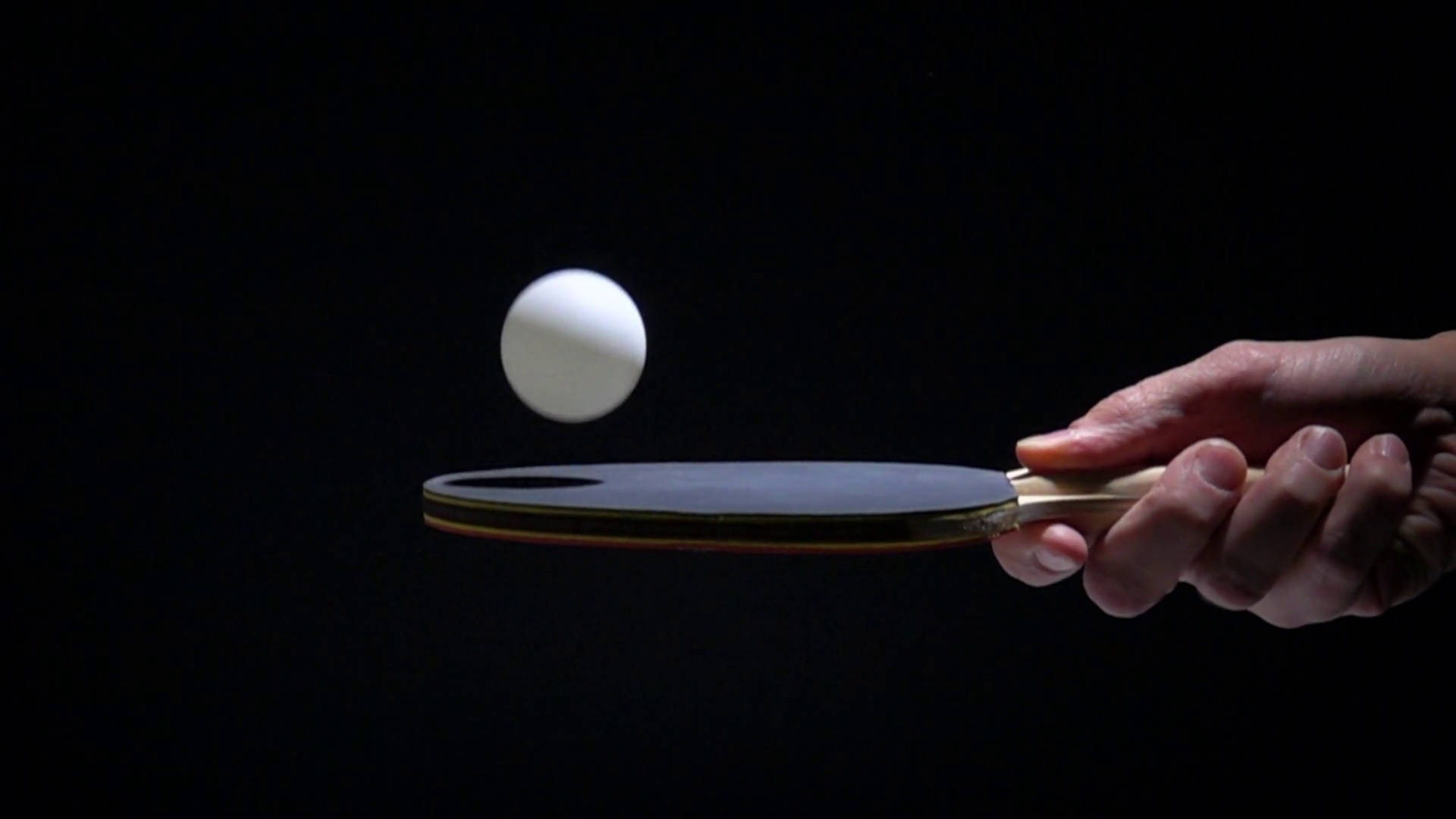 table tennis paddle, white ball, midair, Full HD Desktop Wallpaper