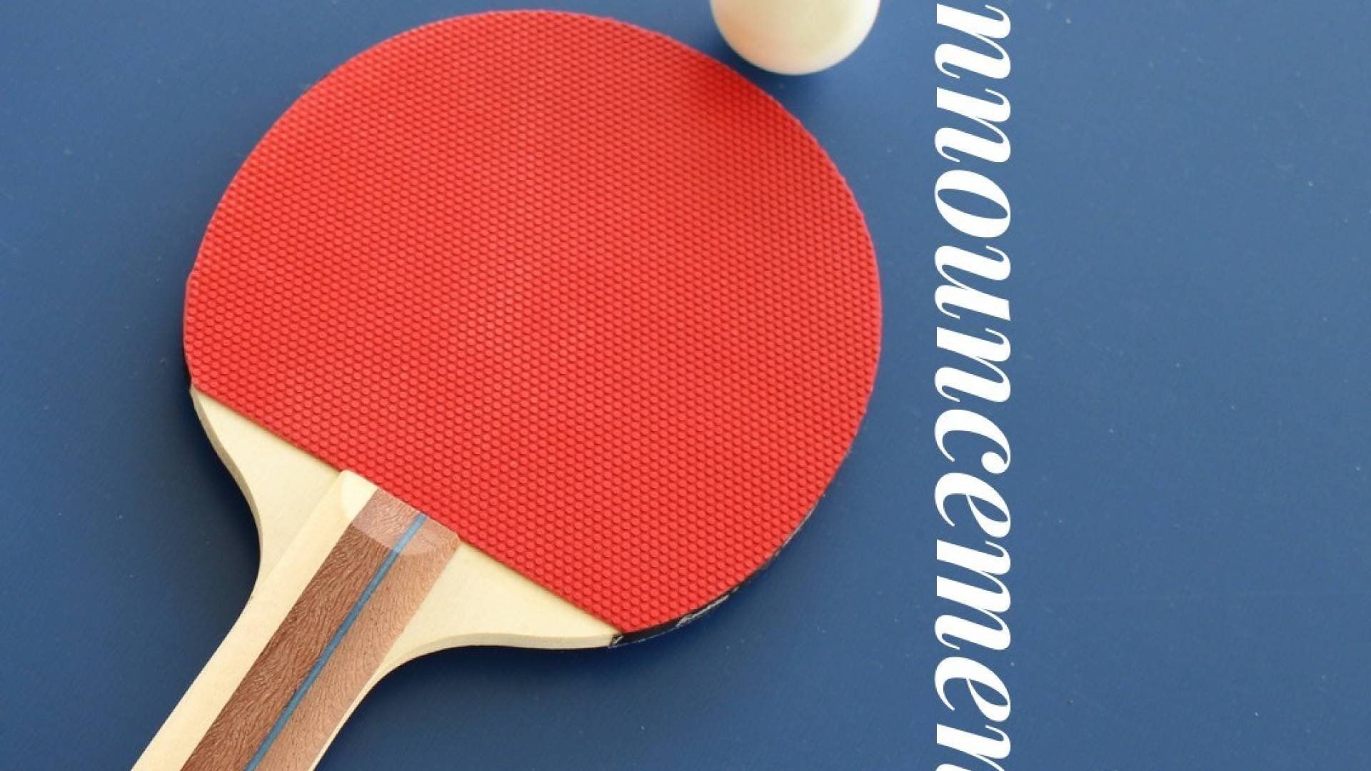 red table tennis paddle, blue surface, white script, Full HD Desktop Wallpaper