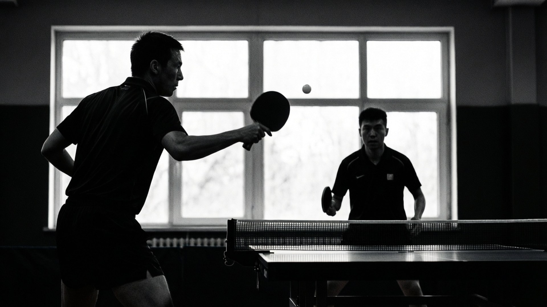 silhouette, table tennis, starkly lit room, Full HD Desktop Wallpaper