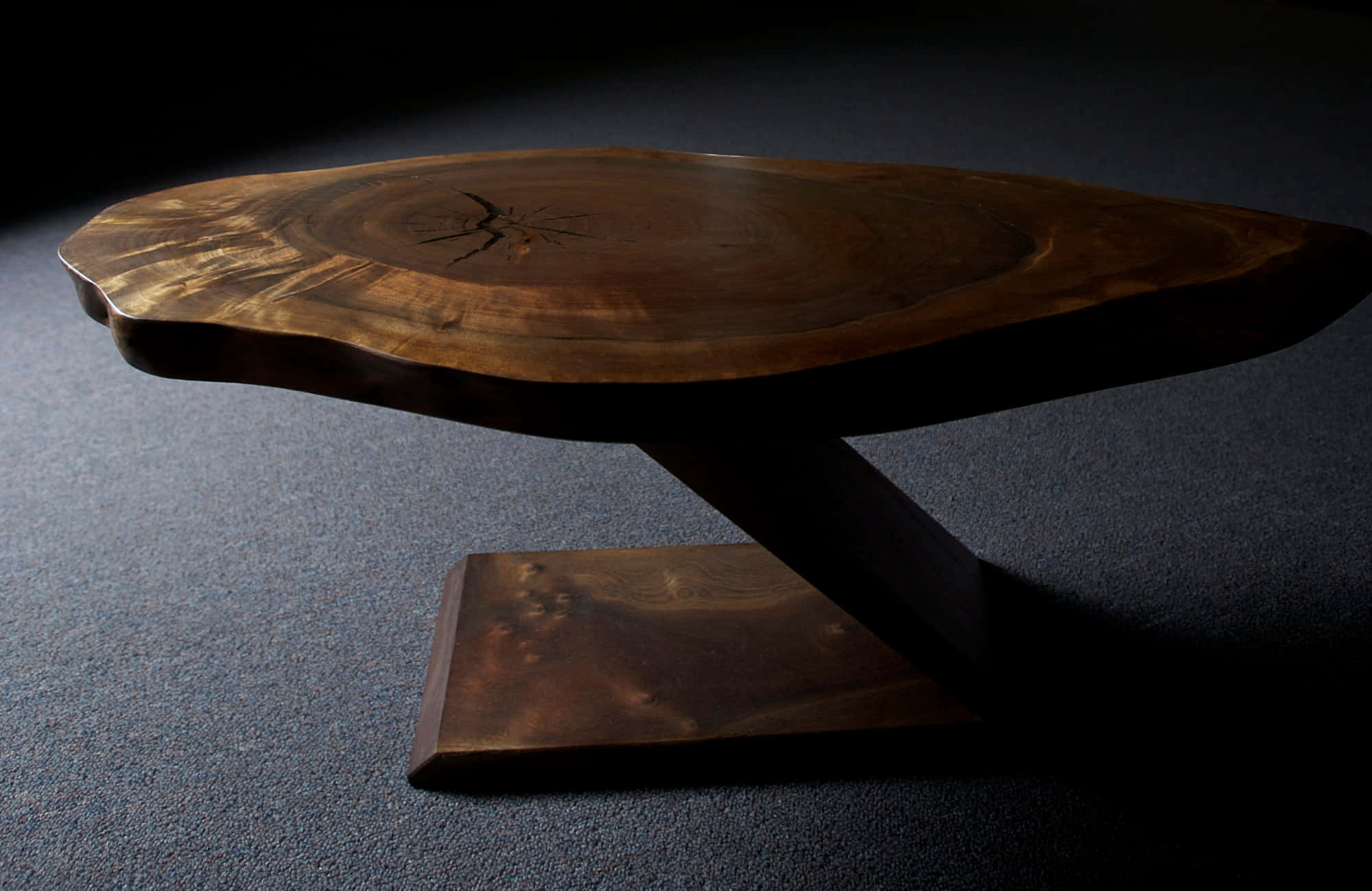 elegant wooden table, single tree trunk slice, natural bark edge, Full HD Desktop Wallpaper