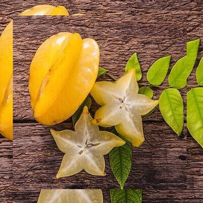 starfruit, green leaves, weathered wooden surface, SD Desktop Wallpaper