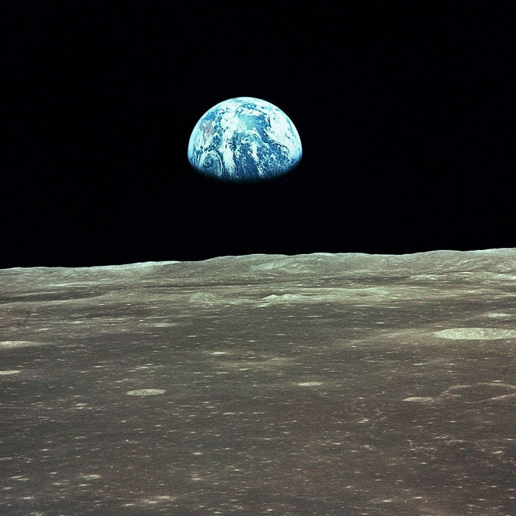 Earth, Moon, cratered gray lunar surface, SD Desktop Wallpaper
