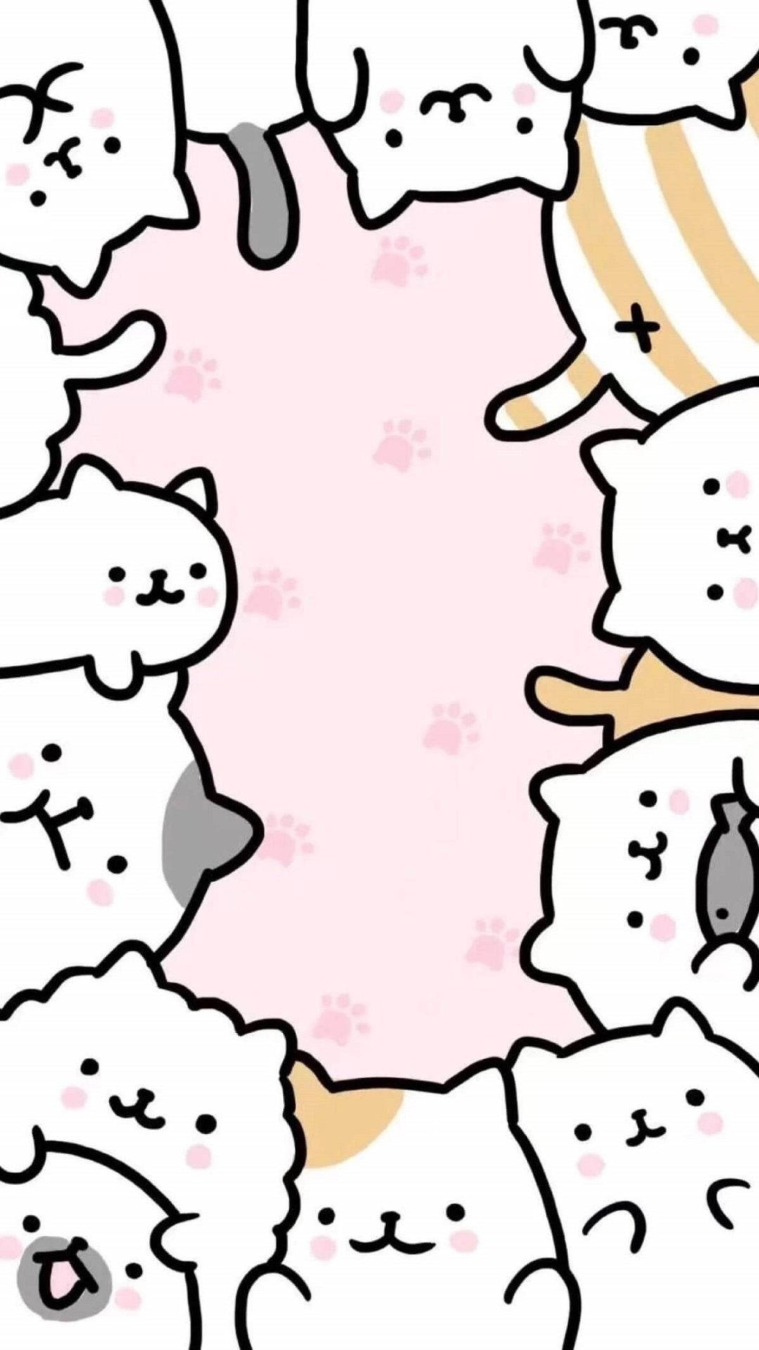 Cats Border Cute Tablet, cartoon cats, black outlines, Full HD Phone Wallpaper