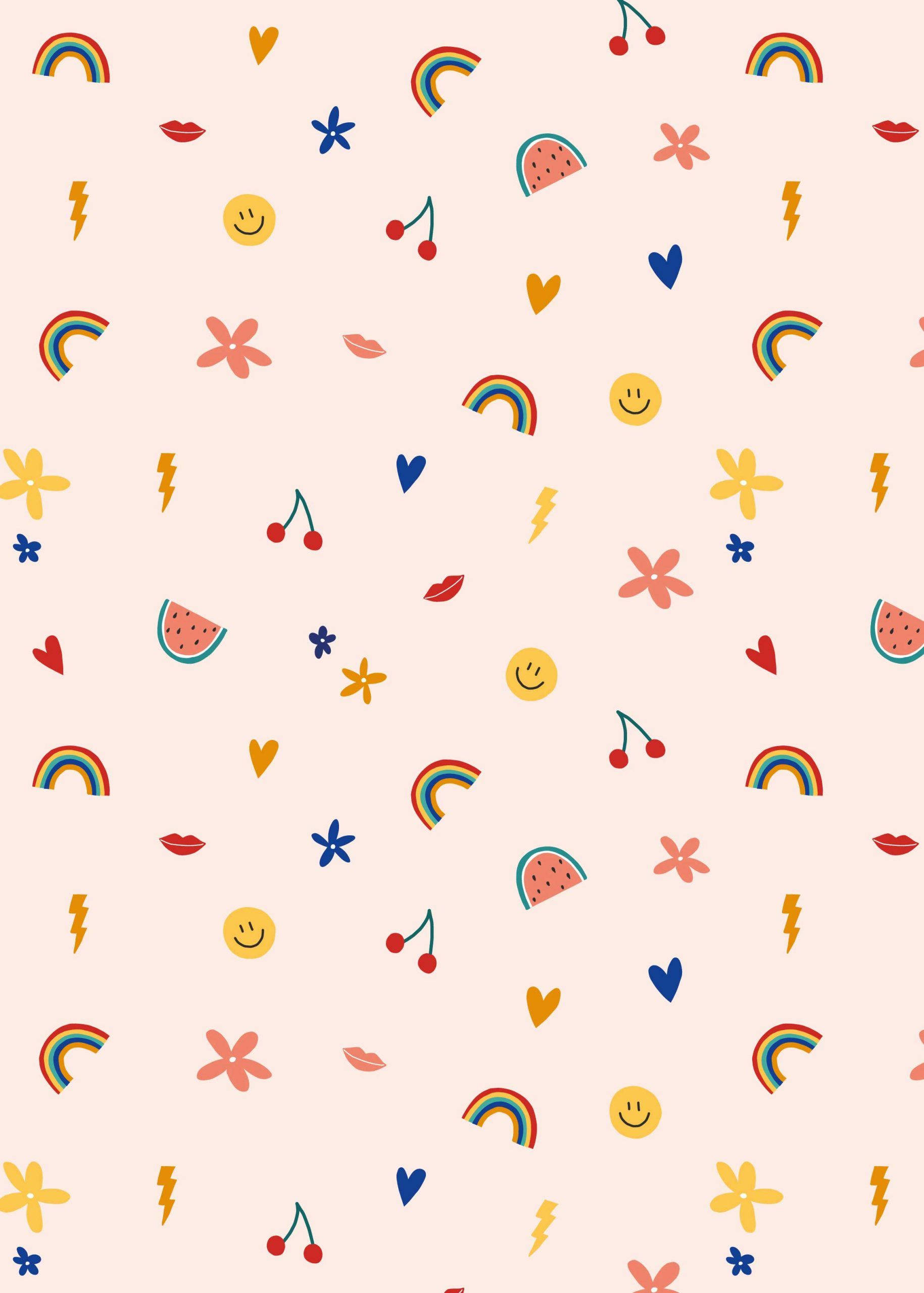 pastel, rainbows, cherries, 2K Phone Wallpaper