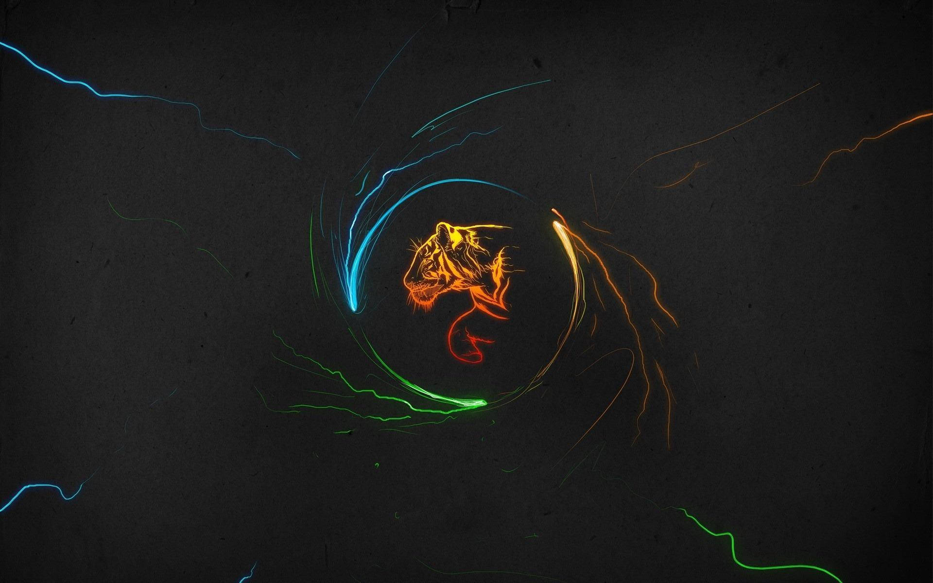 tiger art, neon blue green and orange streaks, glowing tiger silhouette, Full HD Desktop Wallpaper
