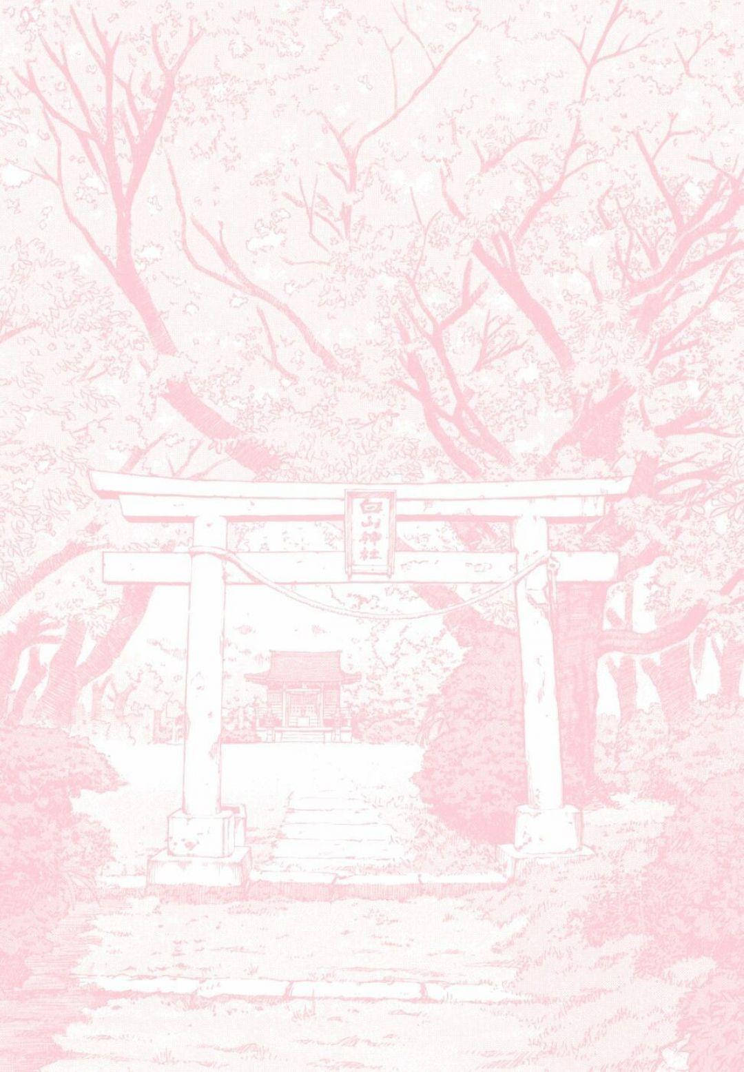 pink-toned torii gate, blossoming cherry trees, Japanese shrine setting, HD Phone Wallpaper