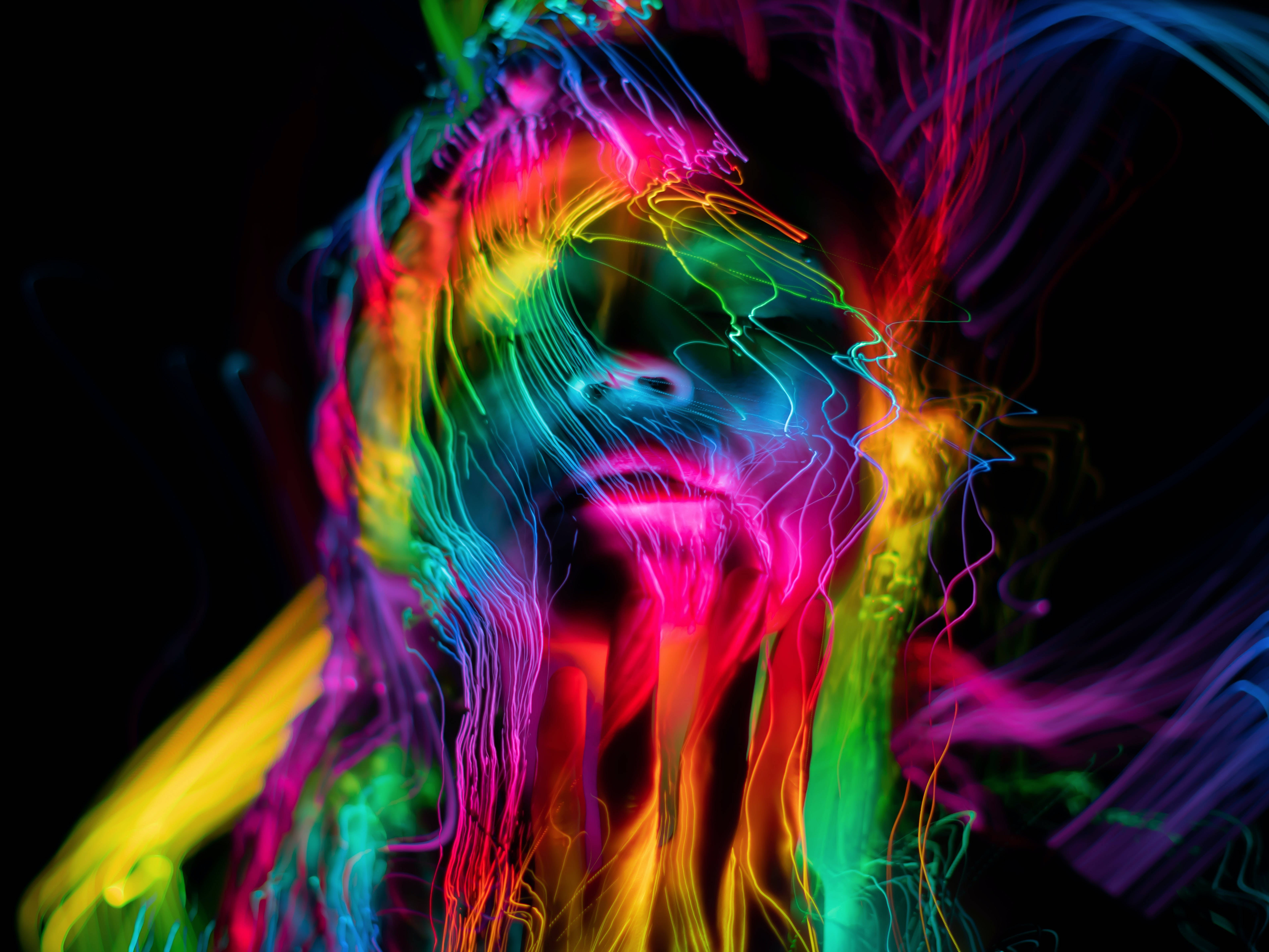 4K Tablet, rainbow, neon light trail, 5K Desktop Wallpaper