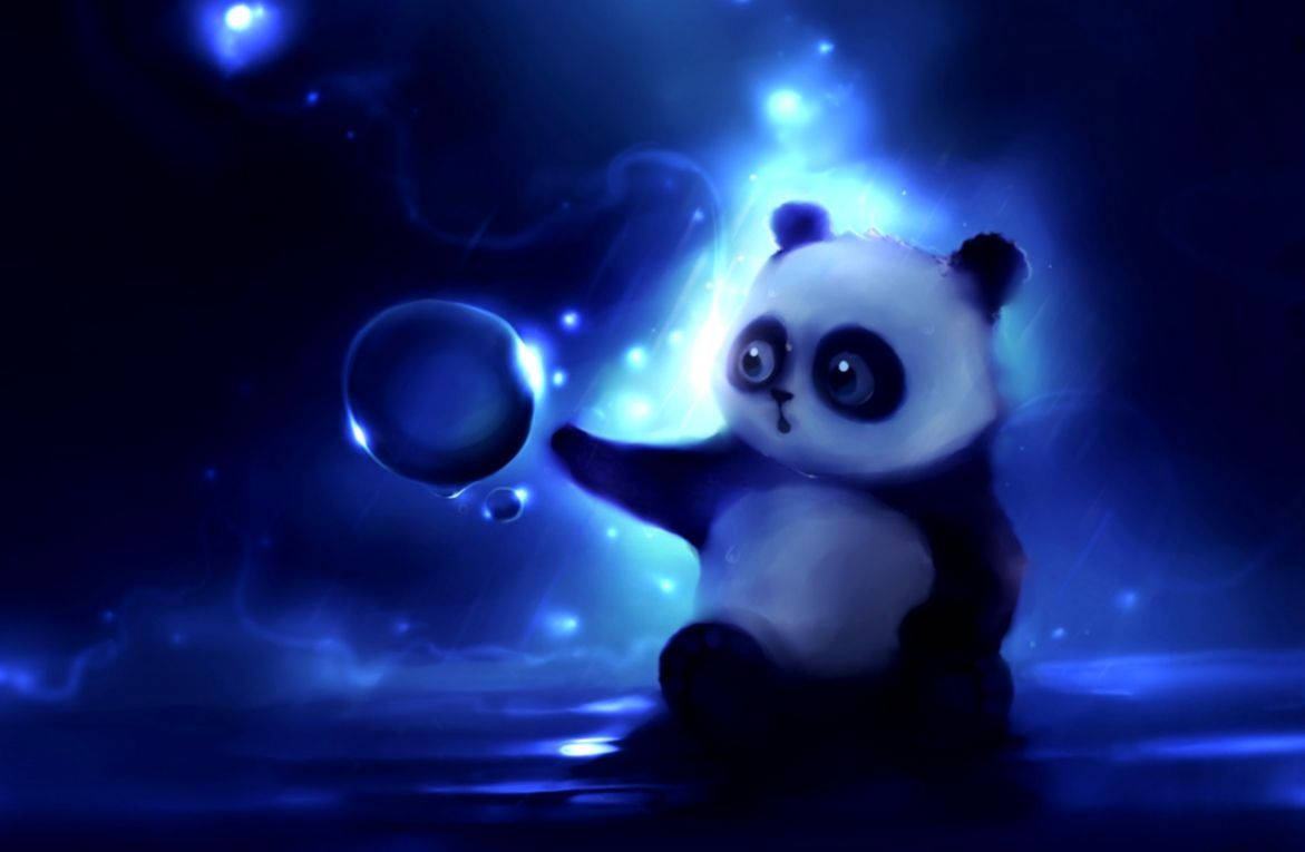HD Blue Tablet, panda, glowing blue mystical setting, SD Desktop Wallpaper