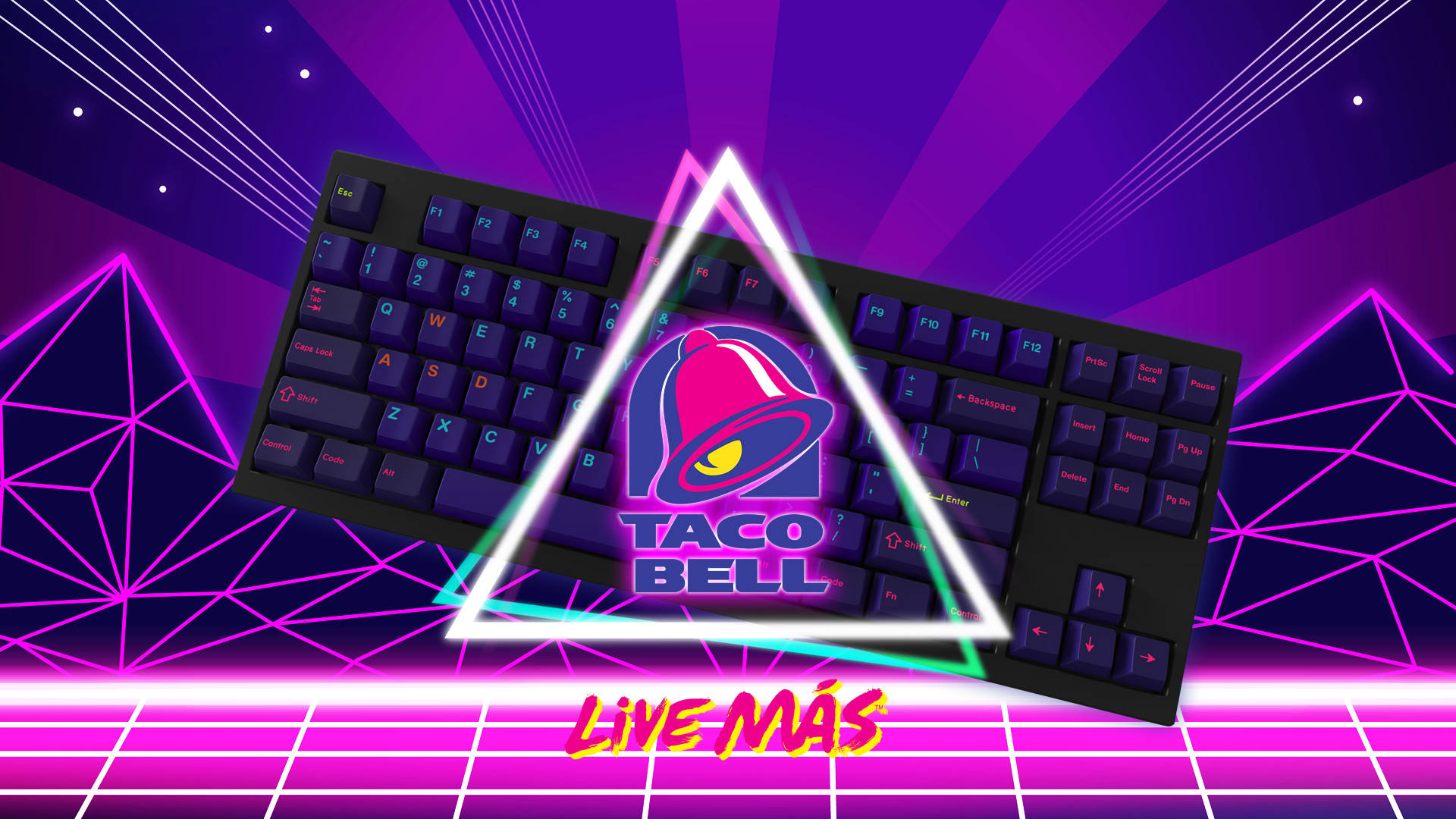 Taco Bell, neon triangle, glowing purple keys, Full HD Desktop Wallpaper