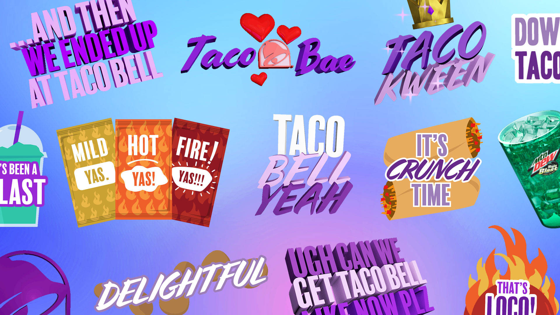 Taco Bell, fiery hot sauce labels, playful slogans, Full HD Desktop Wallpaper