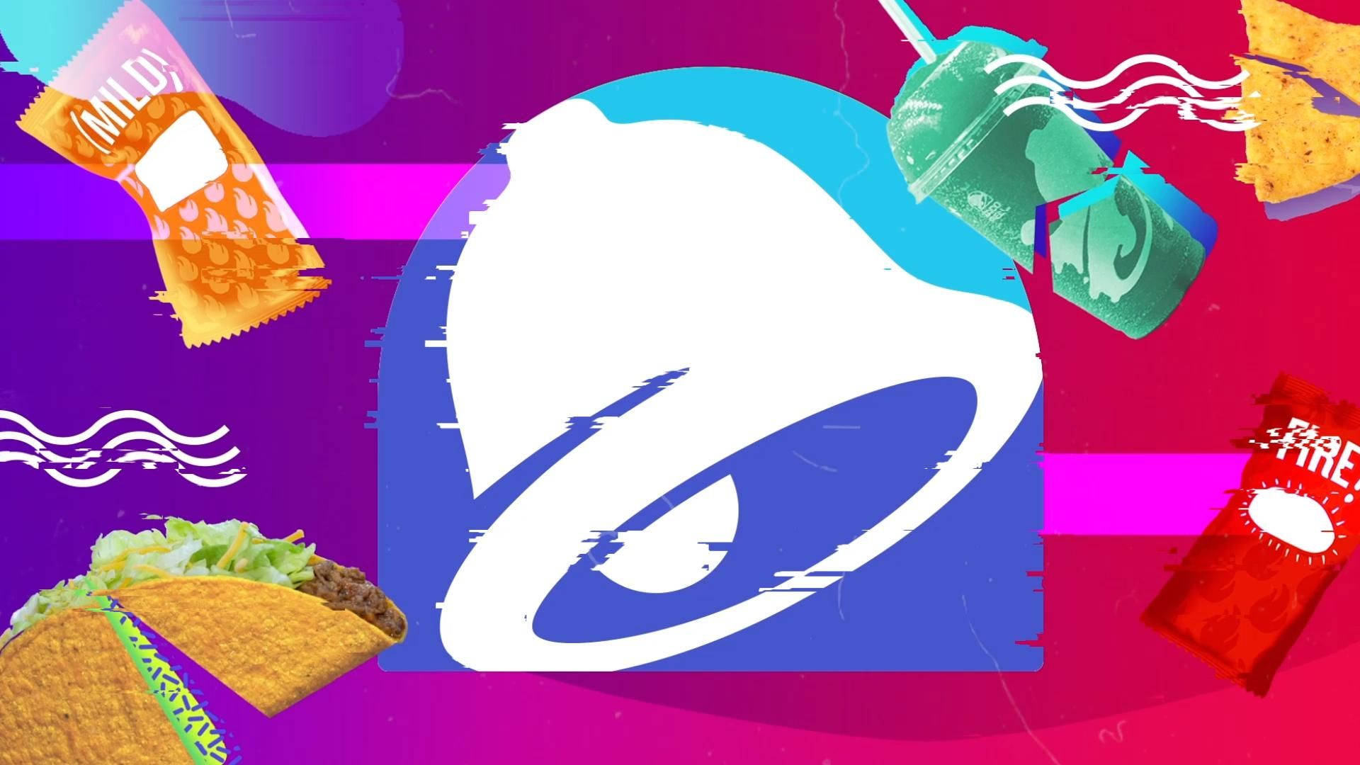 Taco Bell, glitchy purple pink background, digital collage, Full HD Desktop Wallpaper