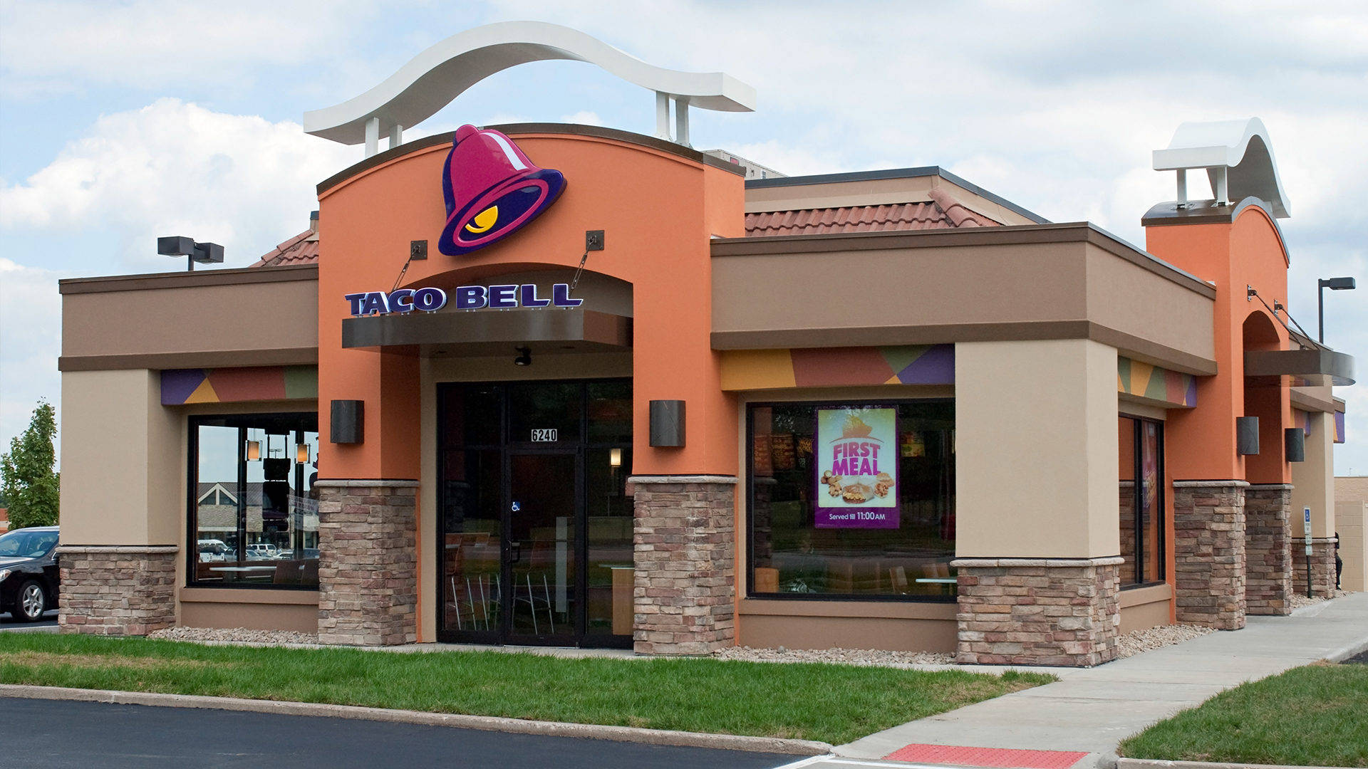 Taco Bell, orange, purple logo, Full HD Desktop Wallpaper