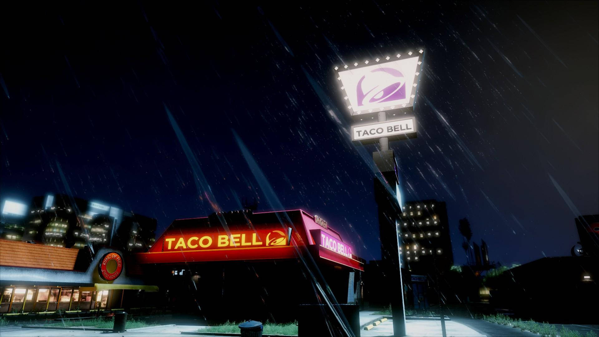 Taco Bell, night, rain, Full HD Desktop Wallpaper