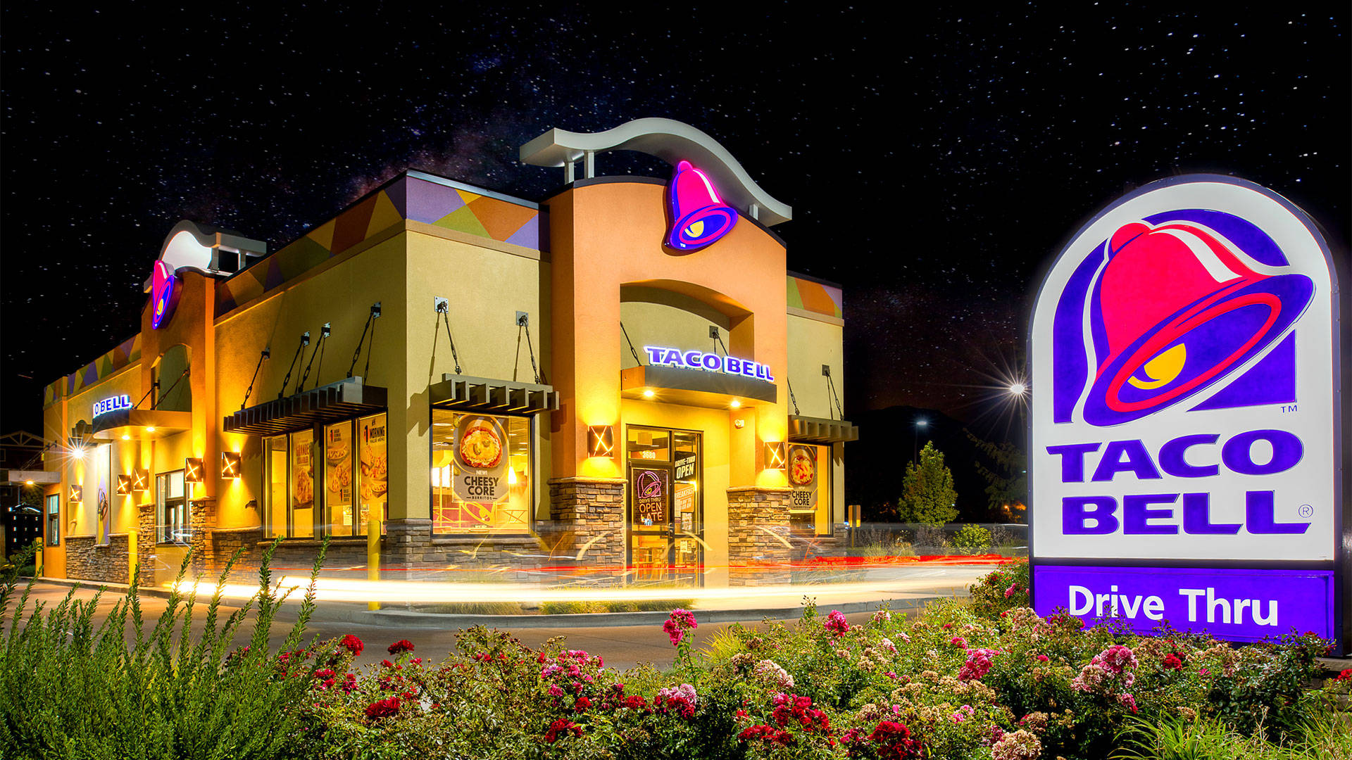 Taco Bell, drive thru, night, Full HD Desktop Wallpaper