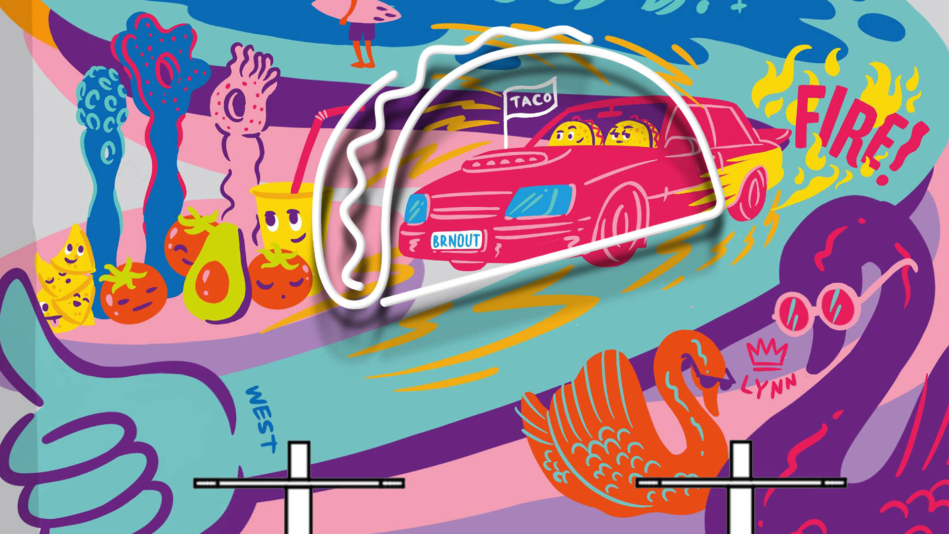 Taco Bell, cartoon car, taco, Full HD Desktop Wallpaper