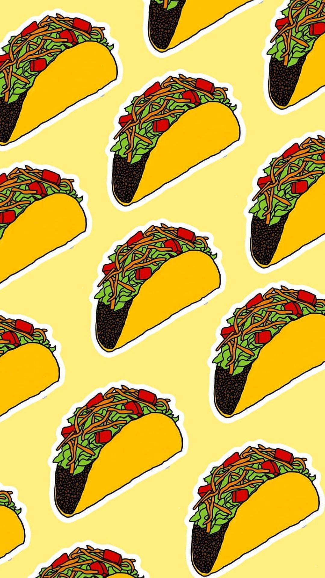 animated tacos, cartoon-style tacos, lettuce beans and tomatoes, Full HD Phone Wallpaper