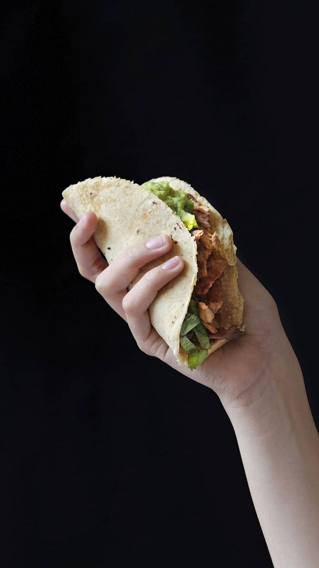 taco, hand, black background, Full HD Phone Wallpaper