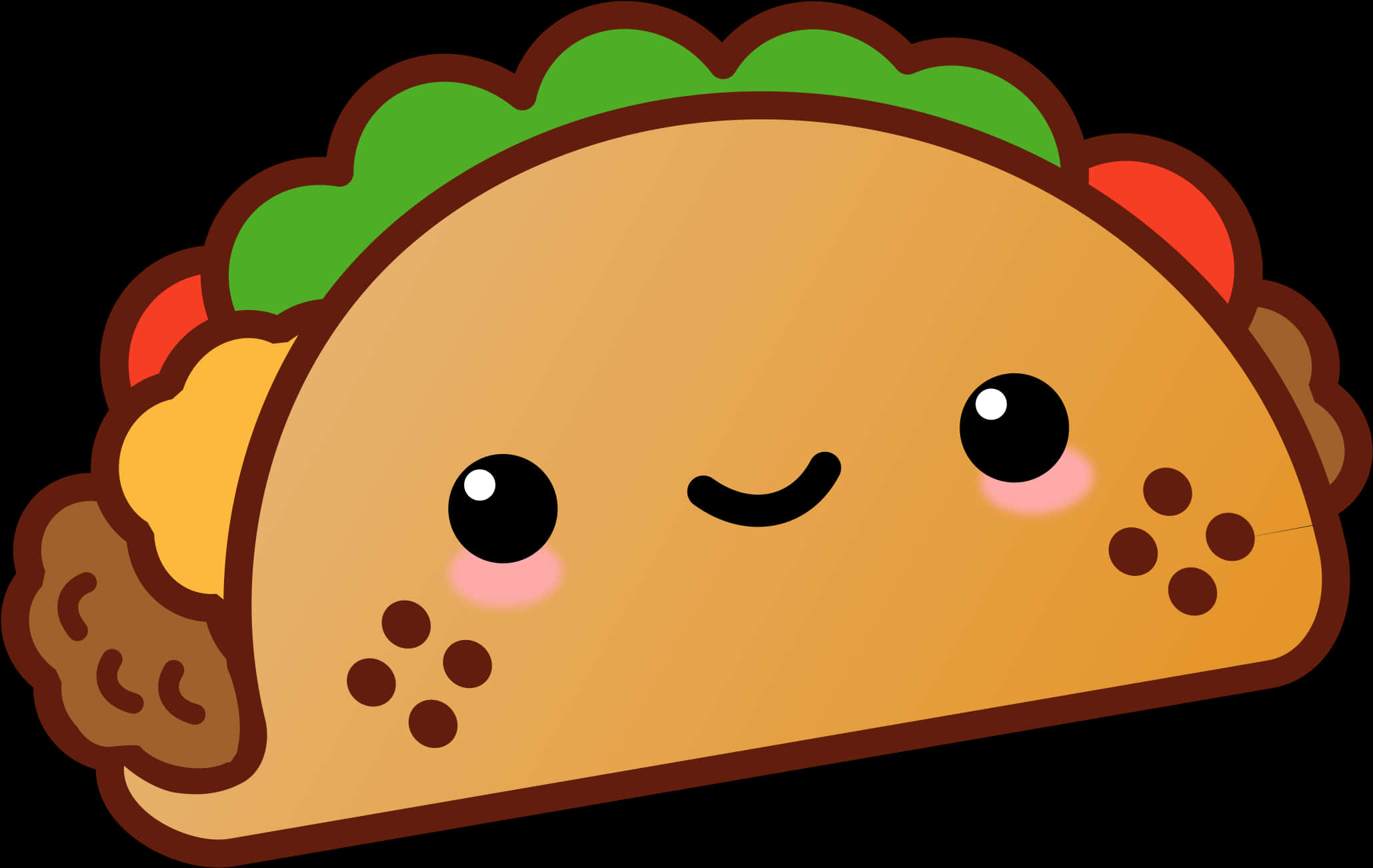 cute cartoon taco, smiling face, cheeks filled with colorful toppings, Full HD Desktop Wallpaper