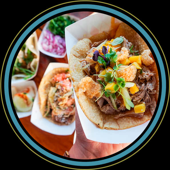 assorted tacos, shredded meat, mango salsa, SD Desktop Wallpaper