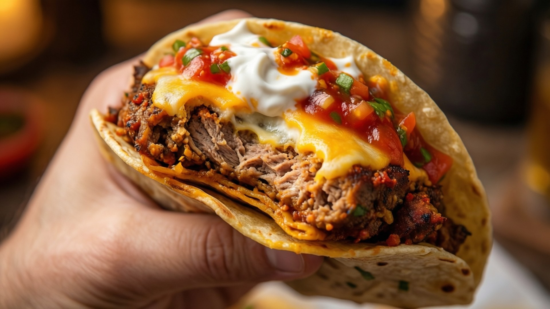 taco, melted cheese, sour cream, Full HD Desktop Wallpaper
