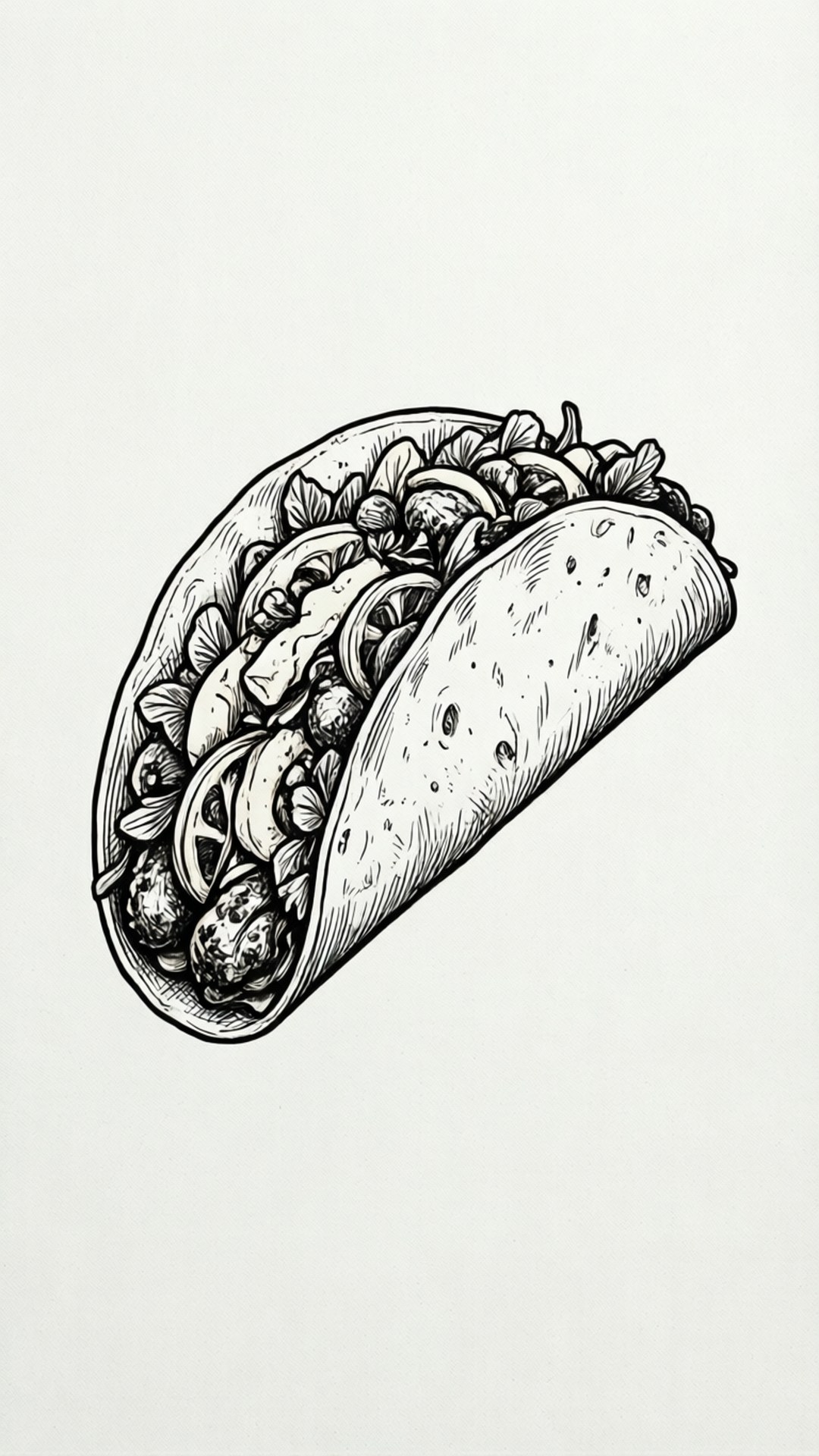 minimalist taco line art, black and white line drawing, taco, Full HD Phone Wallpaper
