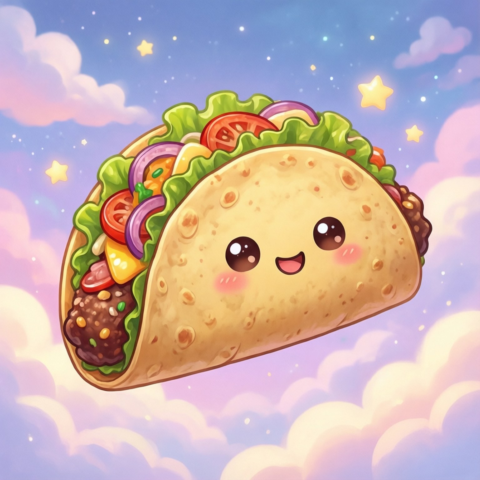 kawaii taco, pastel sky, smiling face, HD Desktop Wallpaper