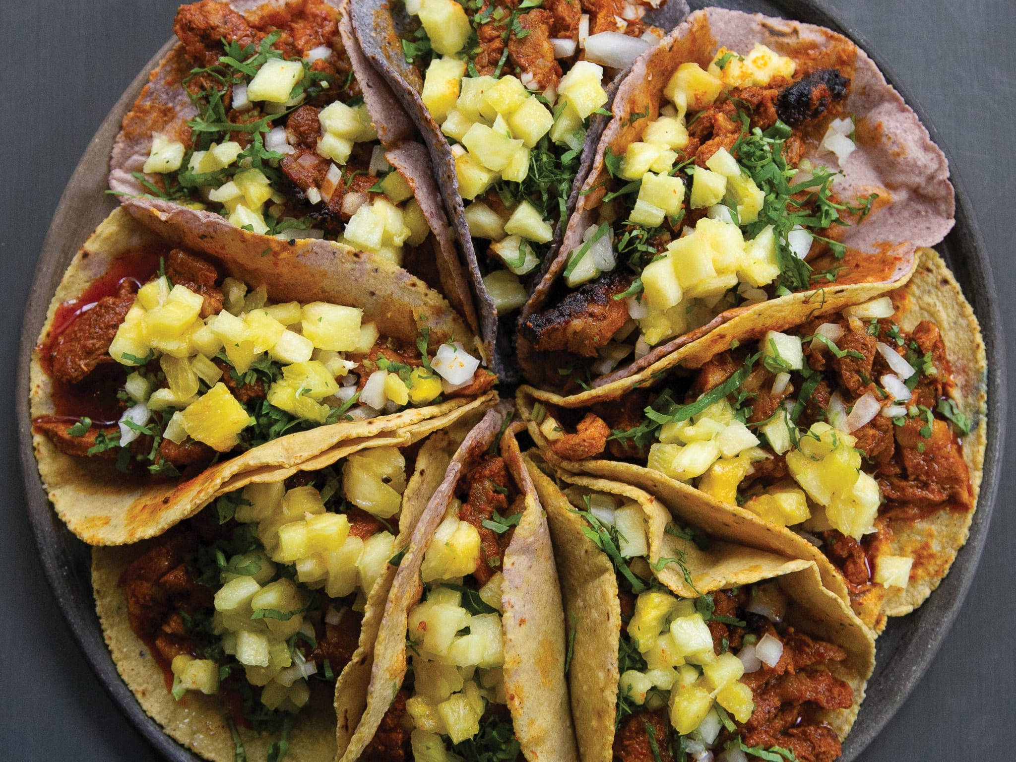 Tacos Al Pastor, diced pineapples, cilantro, Full HD Desktop Wallpaper