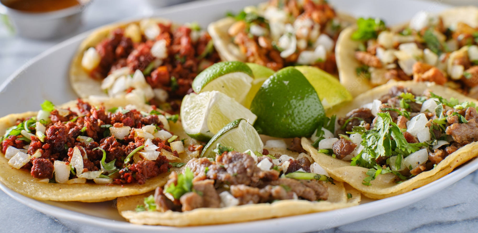 Tacos Al Pastor, lime slices, plate, Full HD Desktop Wallpaper
