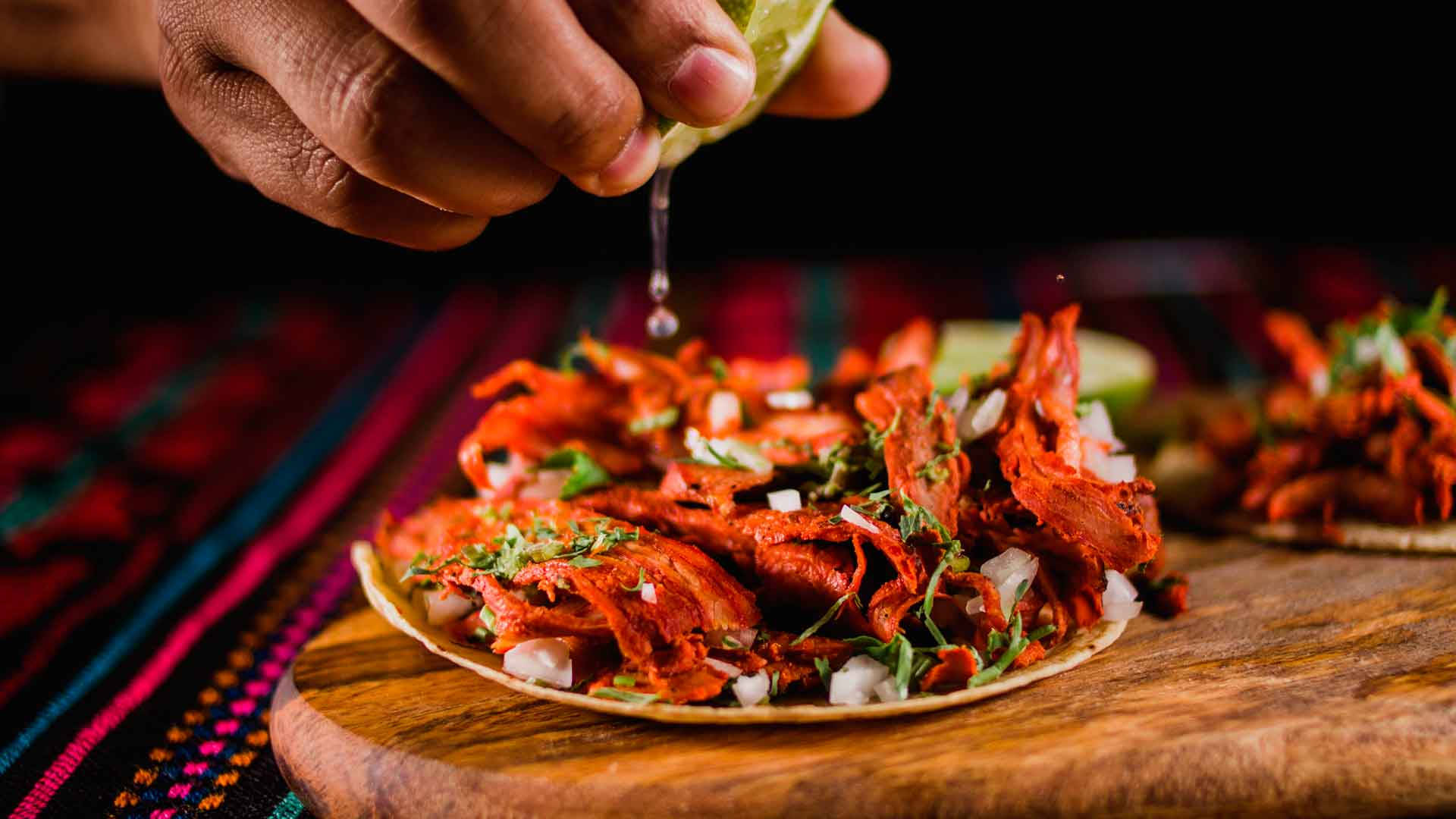 Tacos Al Pastor, lime, vibrant red shredded meat, Full HD Desktop Wallpaper