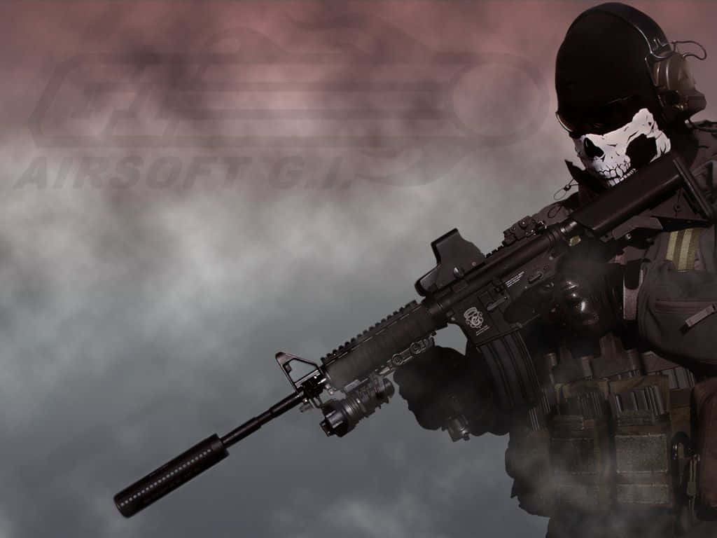 skull mask, tactical gear, airsoft rifle, SD Desktop Wallpaper