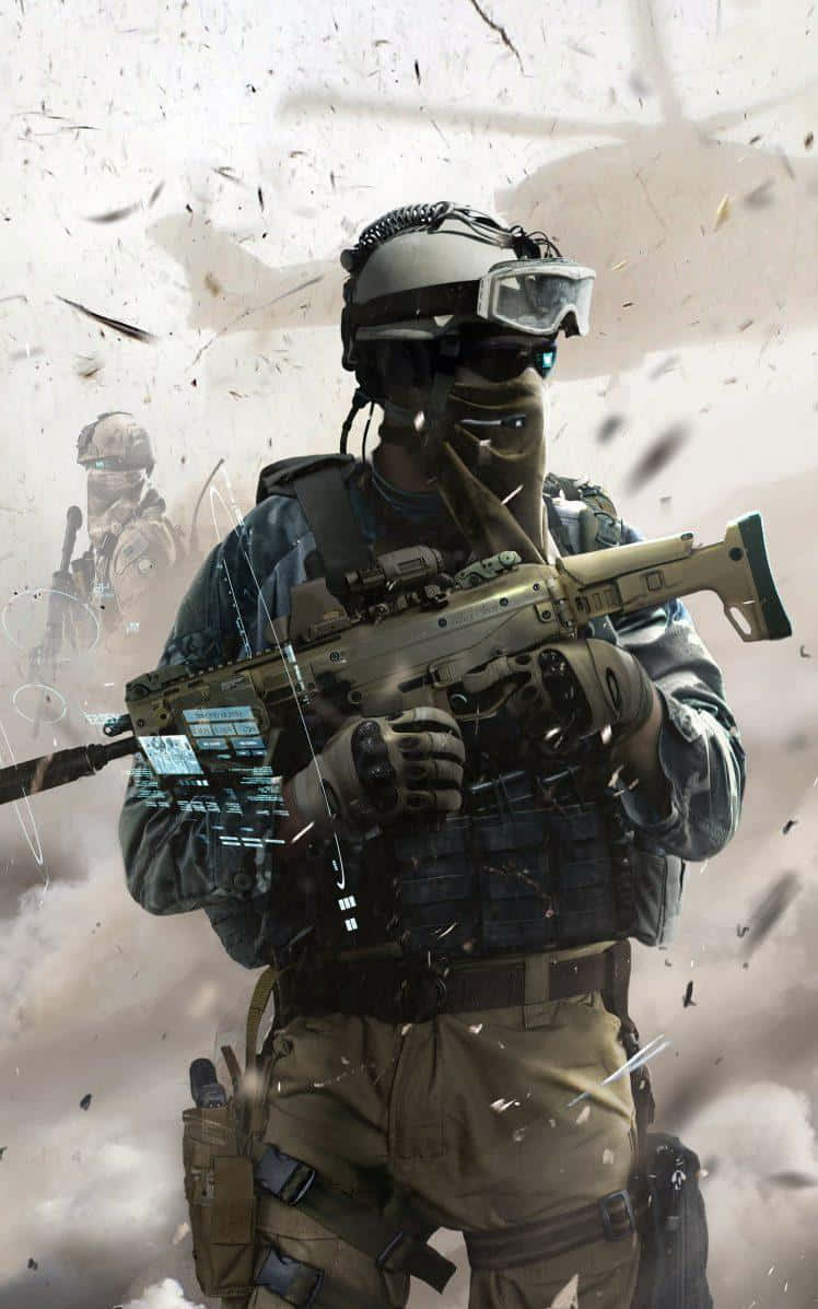 tactical gear, rifle, debris, SD Phone Wallpaper