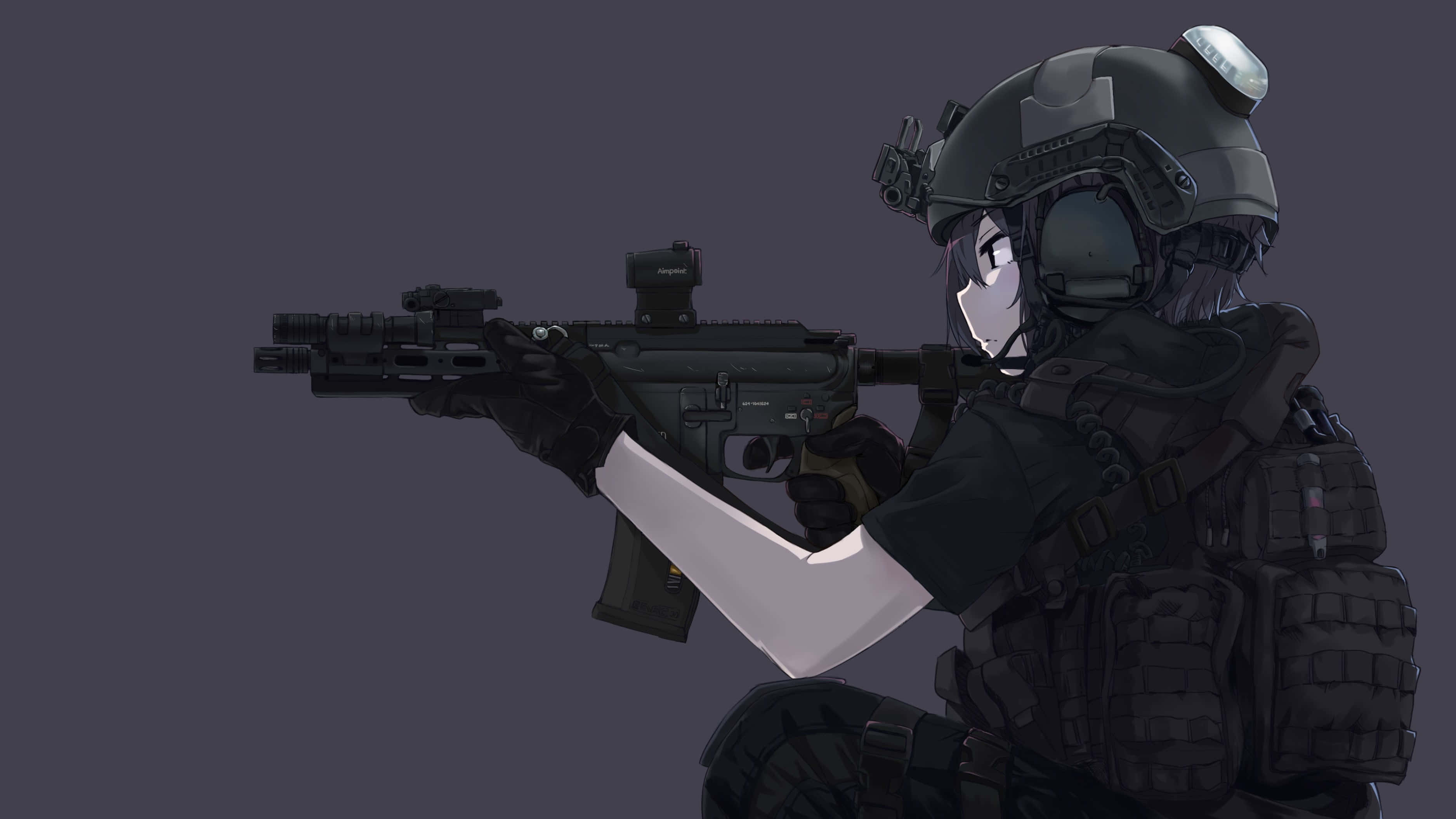 tactical gear, anime-style soldier, rifle, 2K Desktop Wallpaper