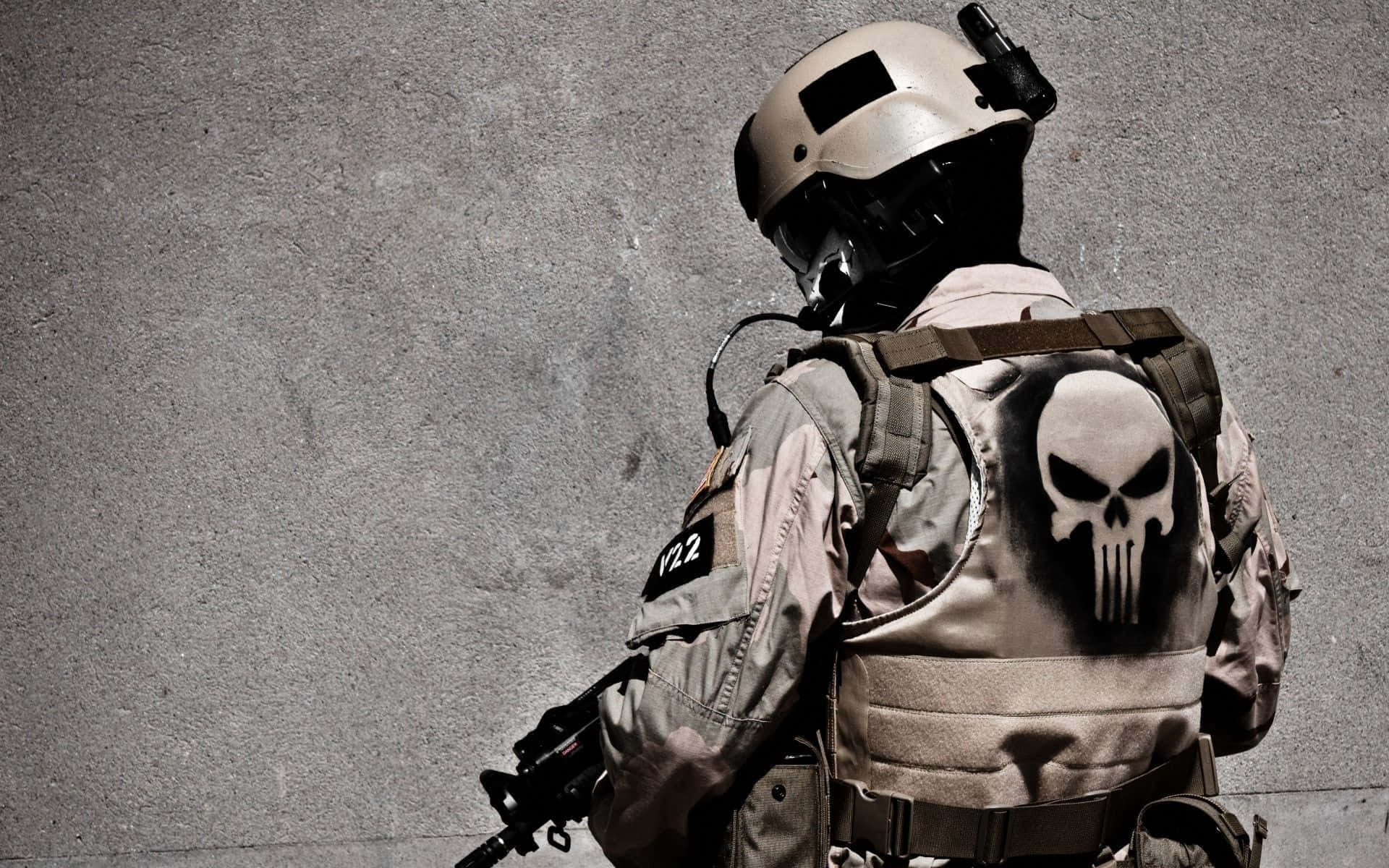 tactical rifle, tactical gear, skull emblem, Full HD Desktop Wallpaper