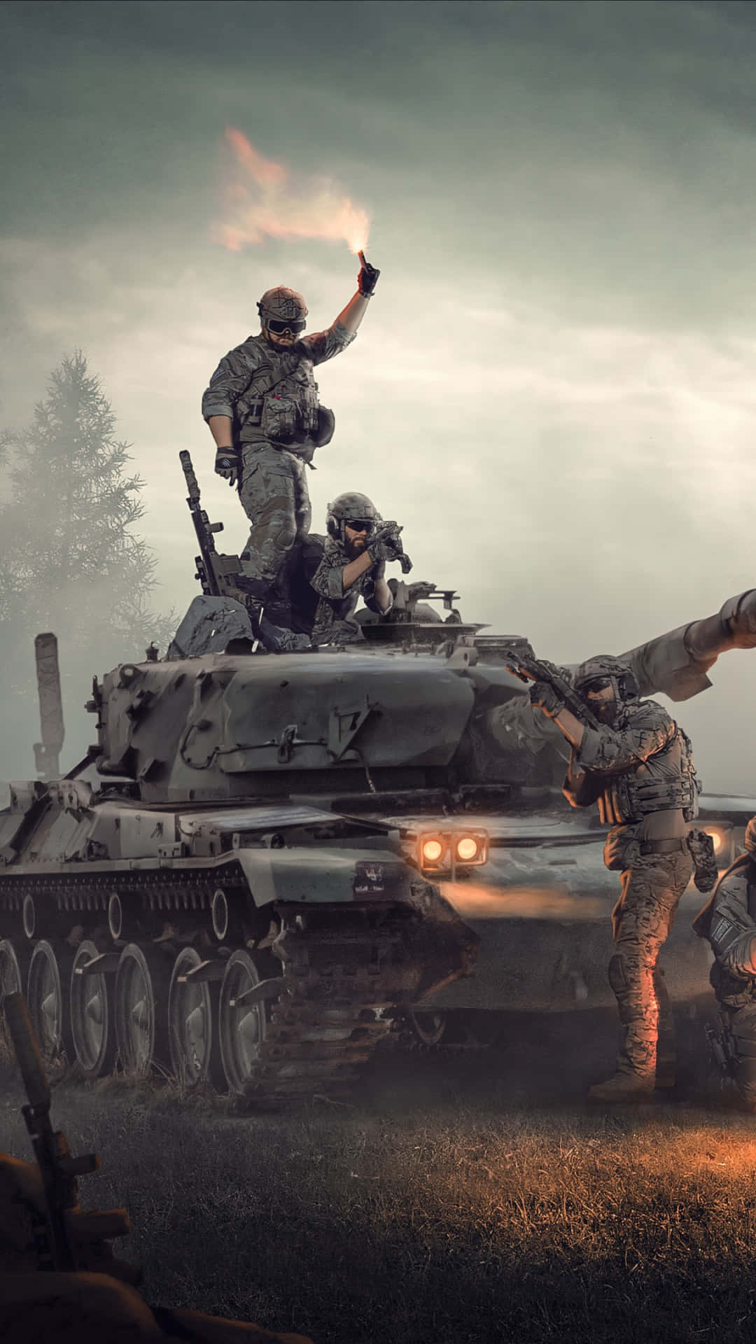 battle tank, soldiers, camouflage gear, Full HD Phone Wallpaper