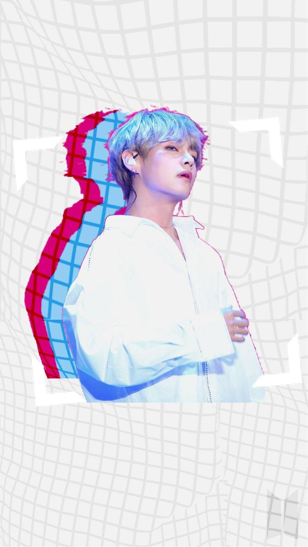 Taehyung, blue hair, white jacket, HD Phone Wallpaper