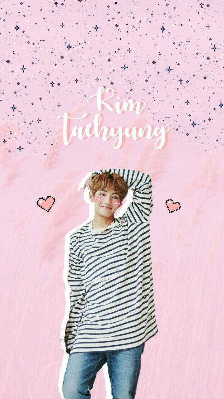 Taehyung, striped shirt, pink starry background, HD Phone Wallpaper