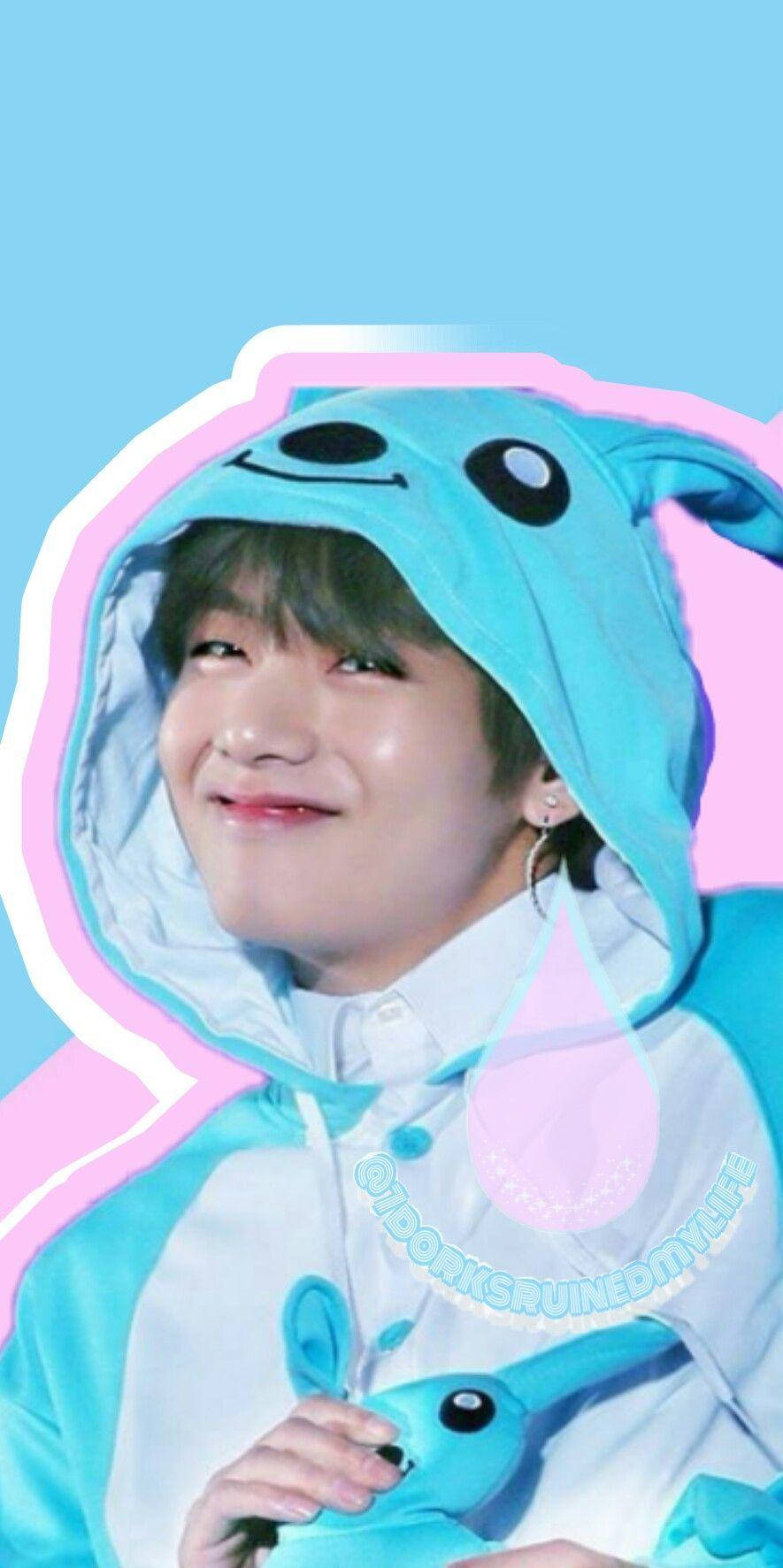 Taehyung, cute cartoon character, blue bunny onesie, HD Phone Wallpaper