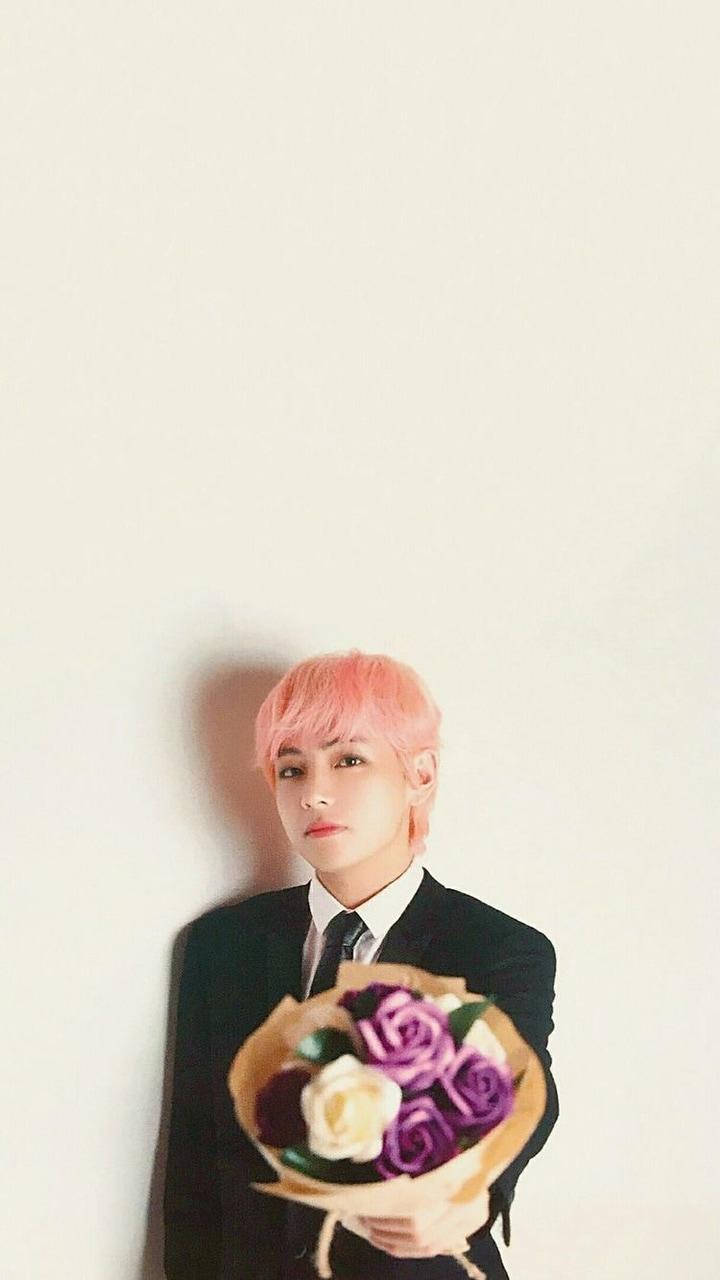 Taehyung, pink hair, black suit, HD Phone Wallpaper