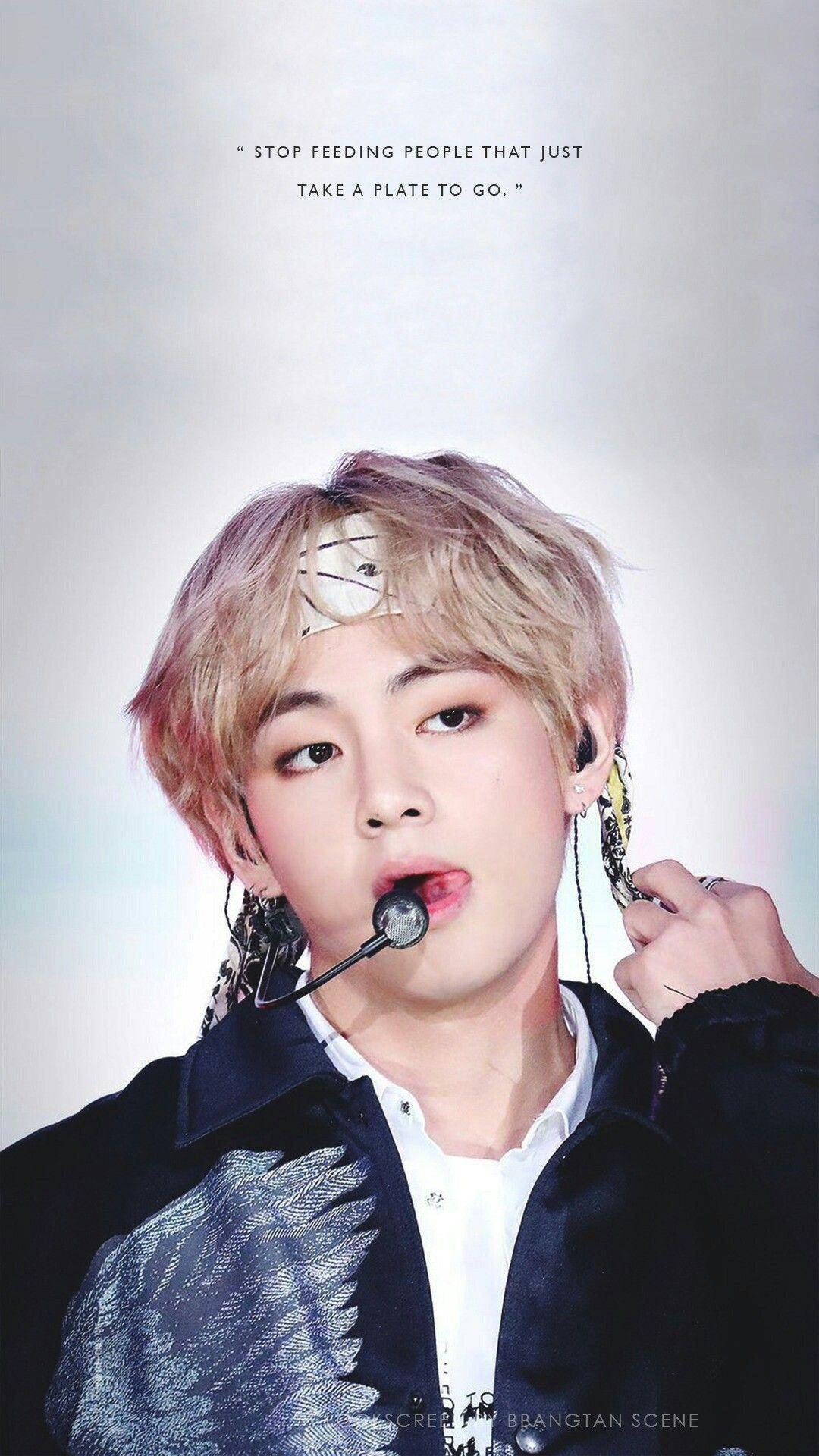 Taehyung, lapel mic, feathered jacket, Full HD Phone Wallpaper