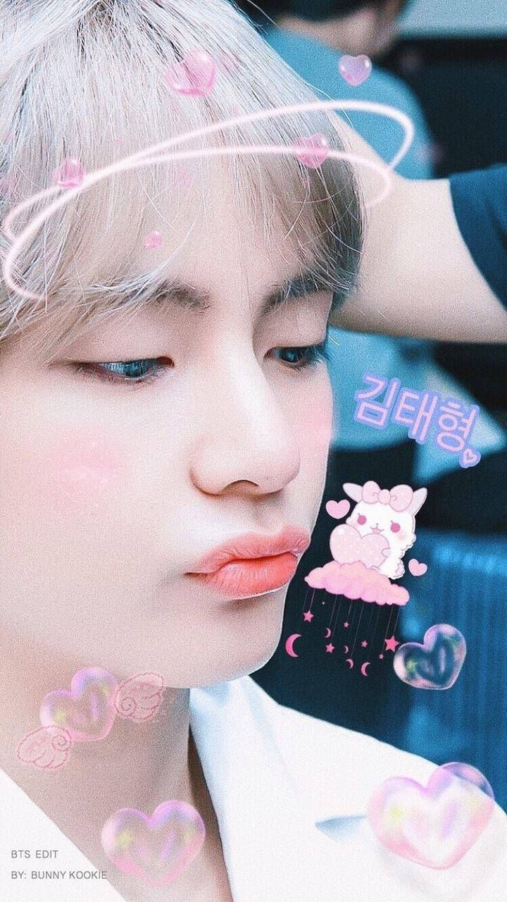 Taehyung, bubble hearts, light hair, HD Phone Wallpaper
