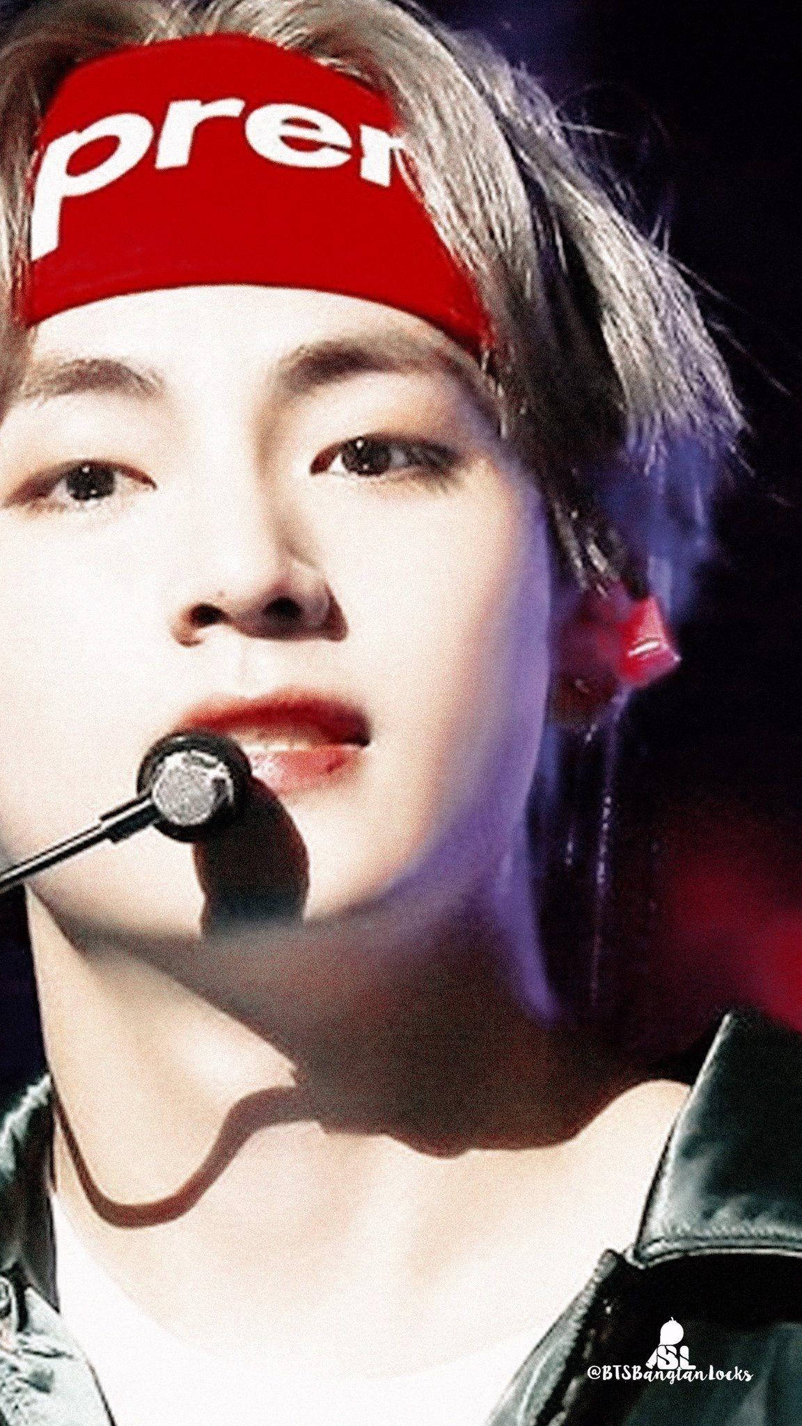 Taehyung, red bandana, Supreme headband, Full HD Phone Wallpaper