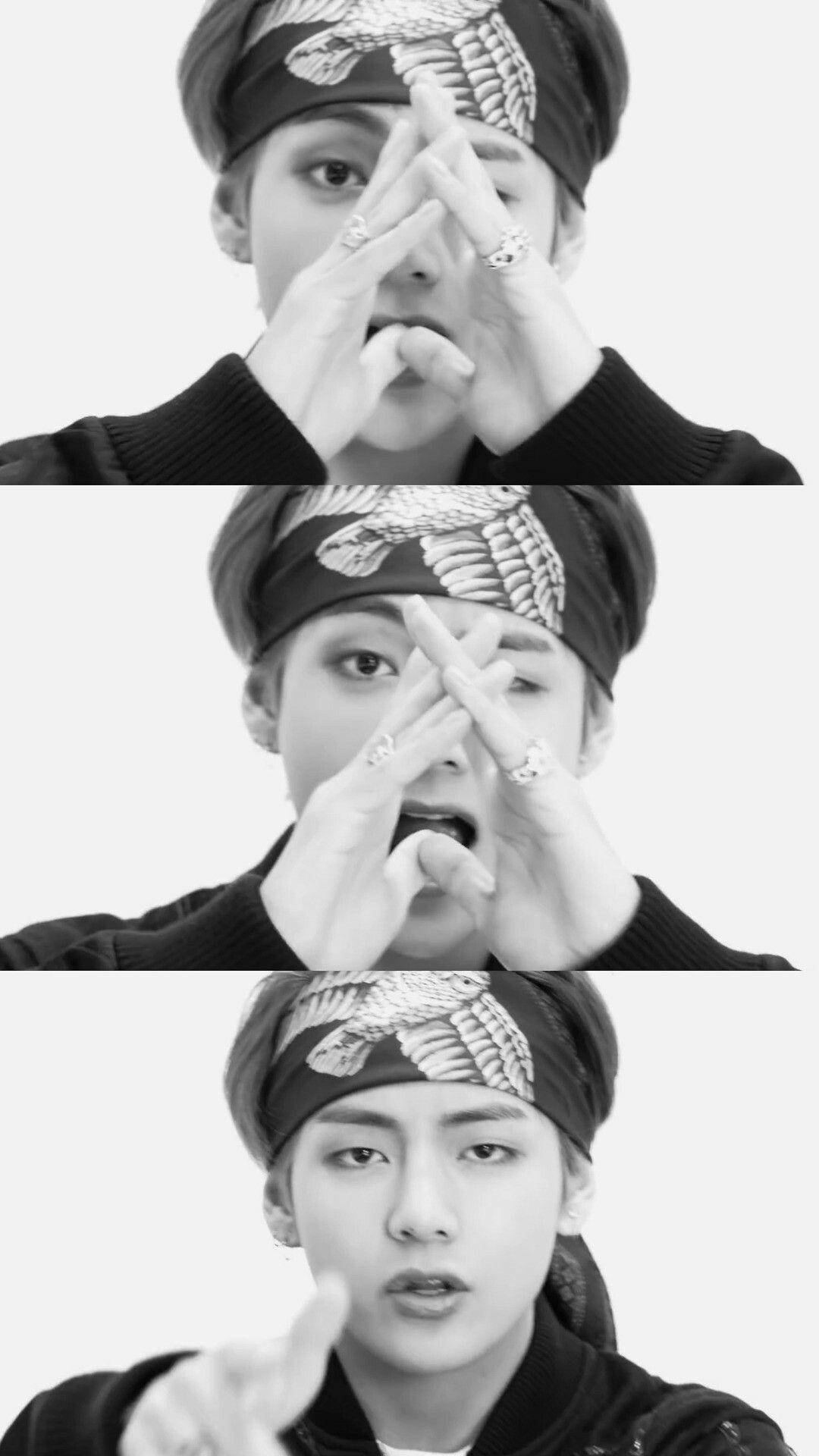 Taehyung, greyscale portraits, triptych, Full HD Phone Wallpaper
