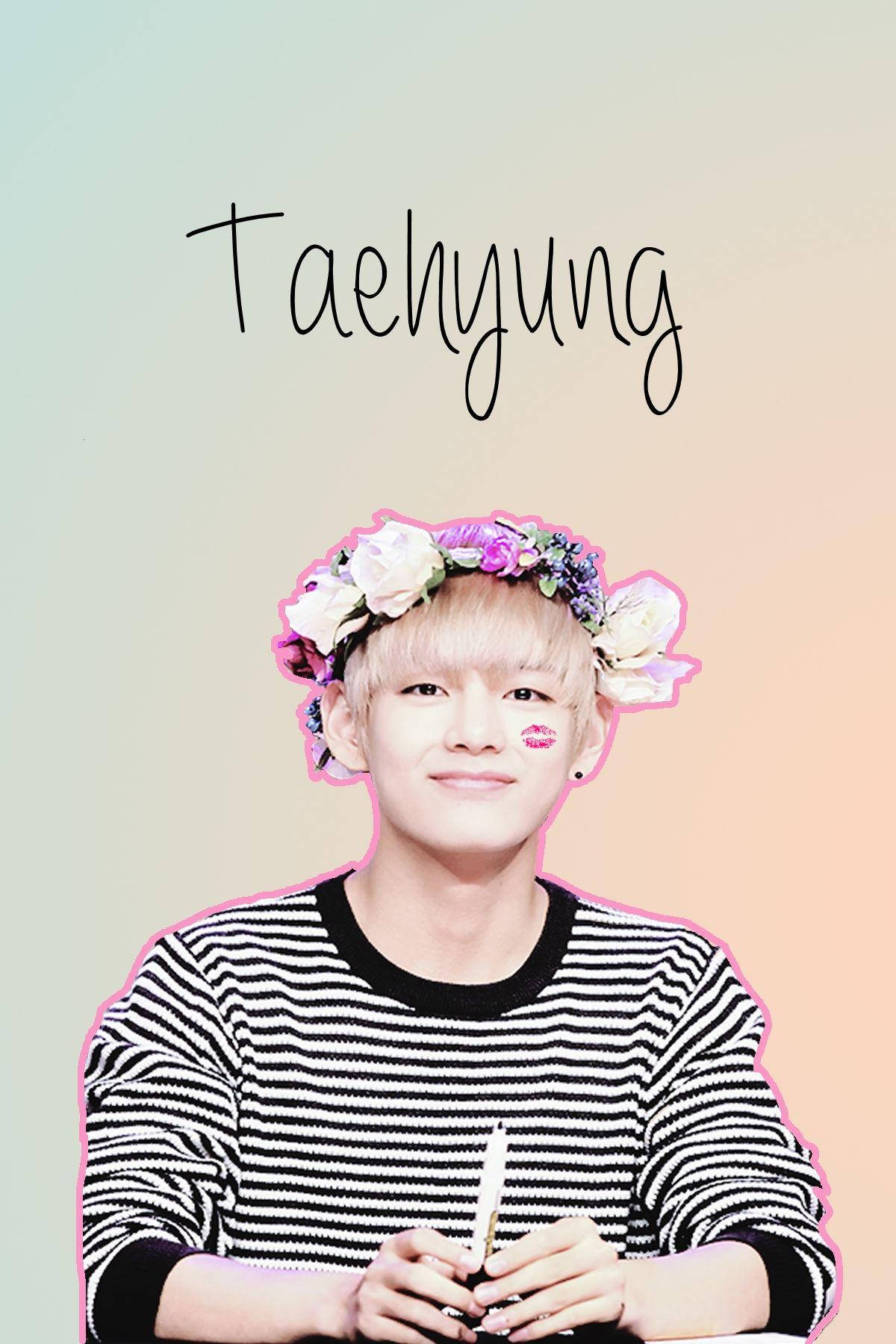 Taehyung, flower headdress, pastel gradient background, HD Phone Wallpaper