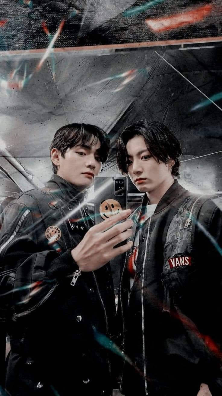 Taekook BTS, black jackets, fractured glass ceiling, HD Phone Wallpaper