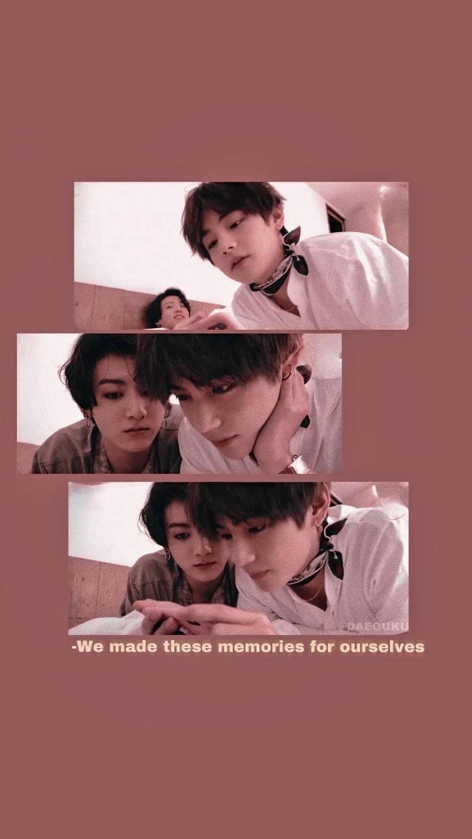 Taekook BTS, brown aesthetic, soft pink tones, SD Phone Wallpaper