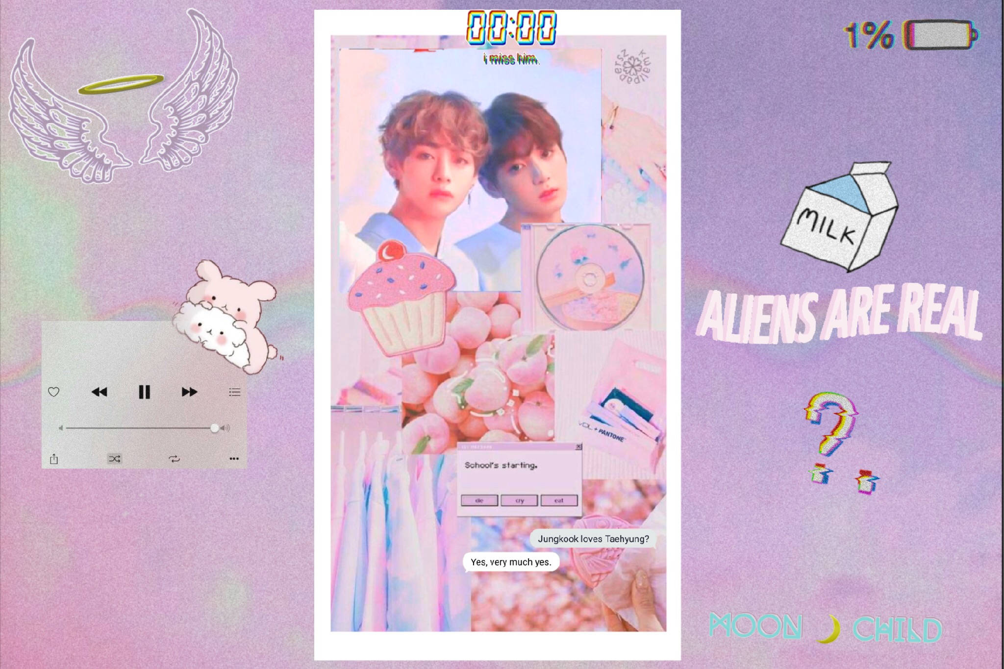 pink kawaii aesthetic, Taekook BTS, pastel pink and purple, Full HD Desktop Wallpaper