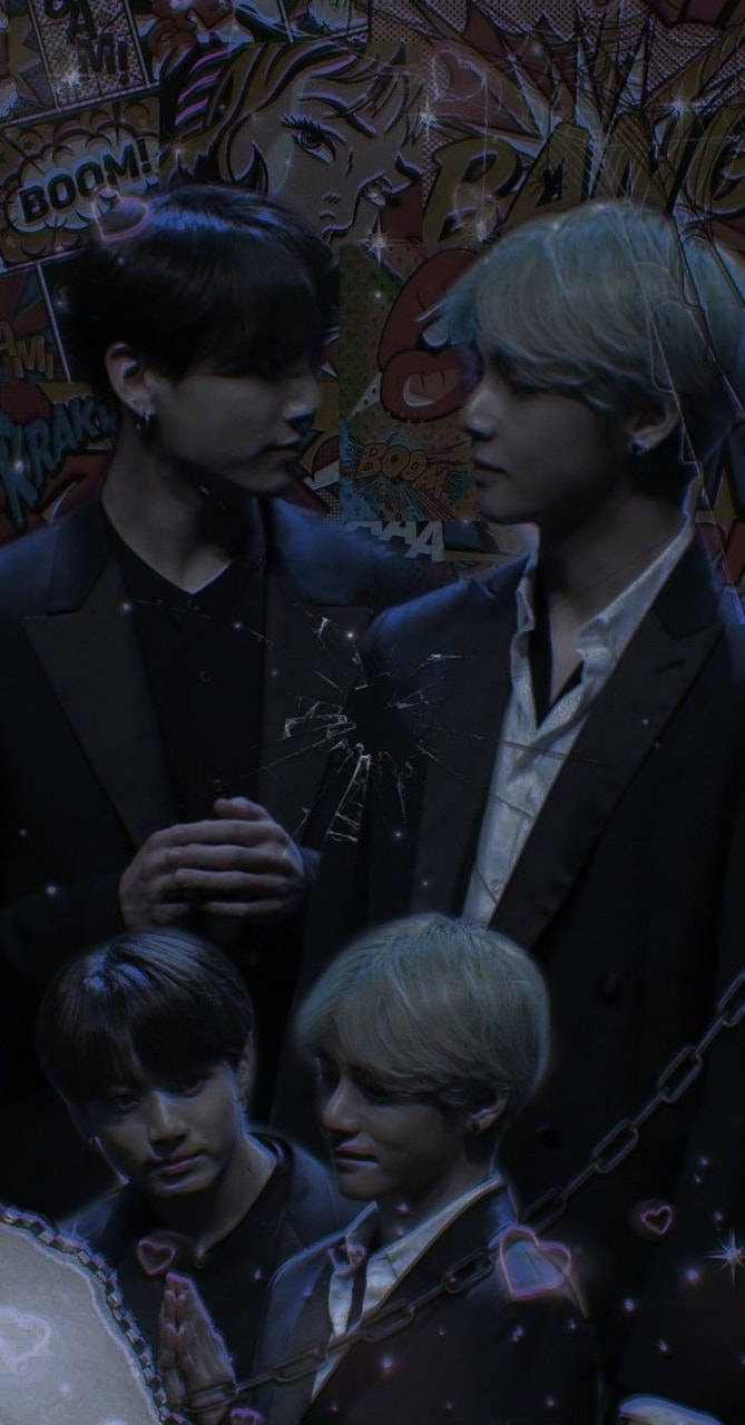 Taekook BTS, dark aesthetic, comic book backdrop, HD Phone Wallpaper