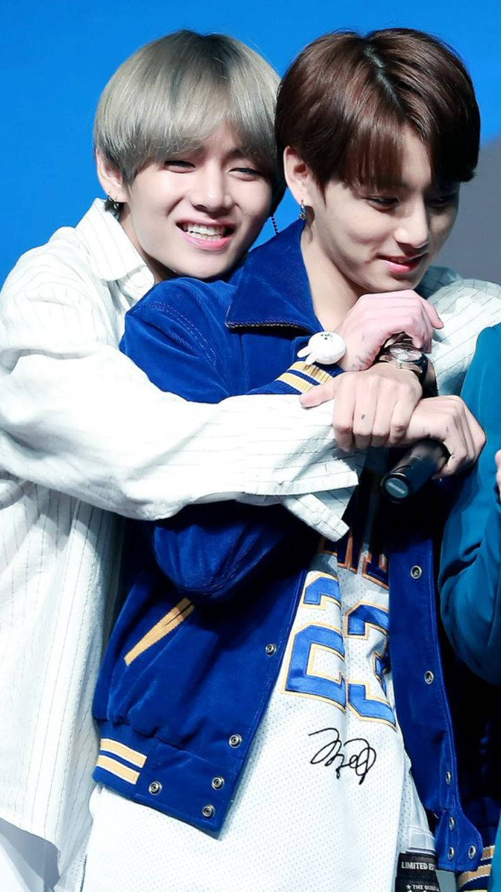 Taekook, BTS, blue and white jackets, HD Phone Wallpaper