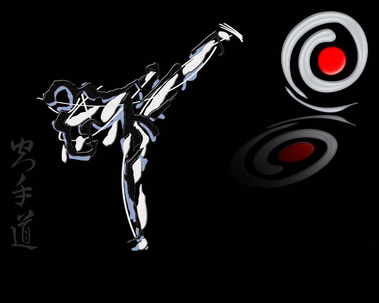 white and blue ink-style martial artist, high kick, black background, HD Desktop Wallpaper
